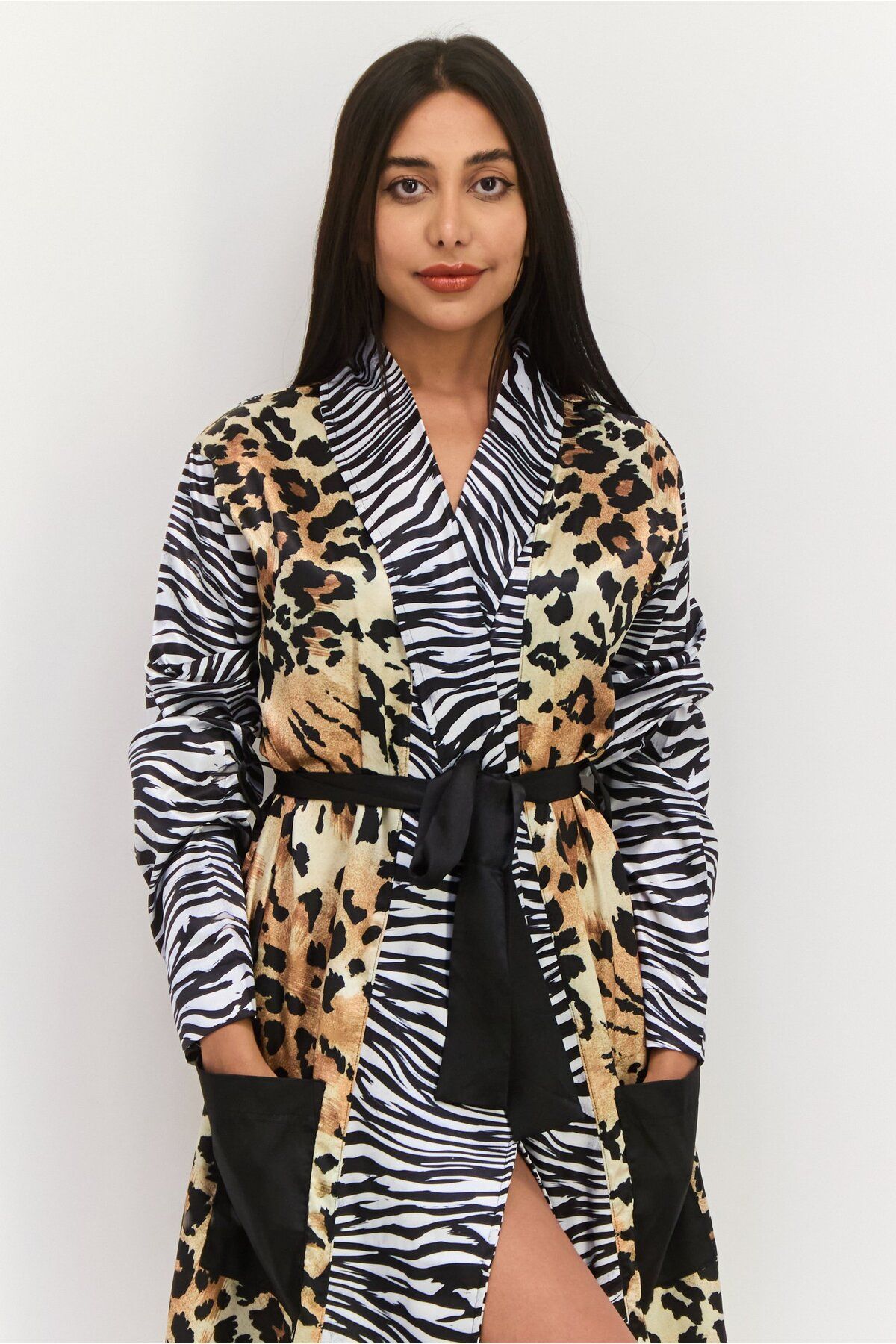 Asos Design-Women Animal Print Belted Robes, Black Combo 2