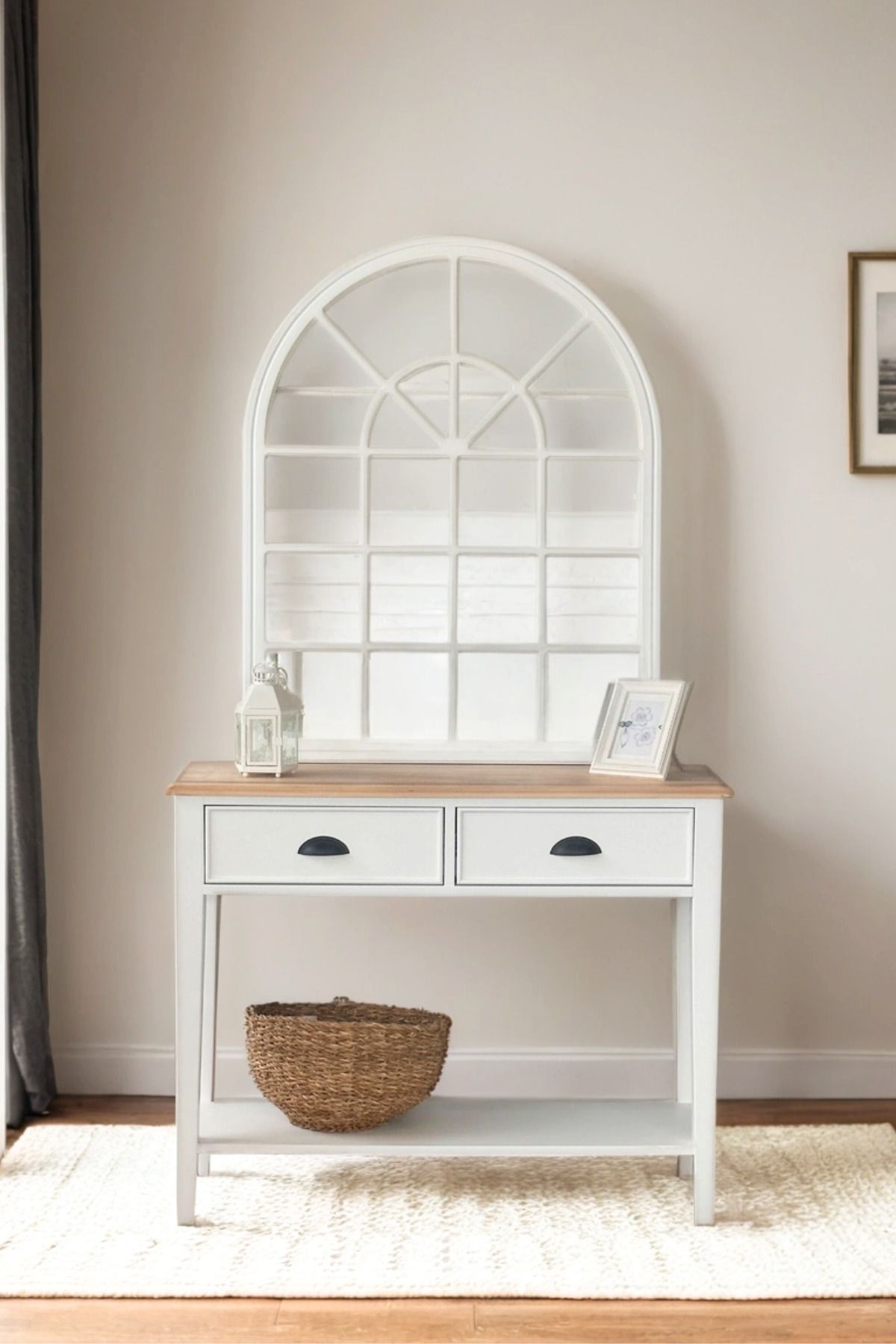 Woodenbend Mirage Beyaz Natural Ahşap Modern Dresuar Ayna Takımı