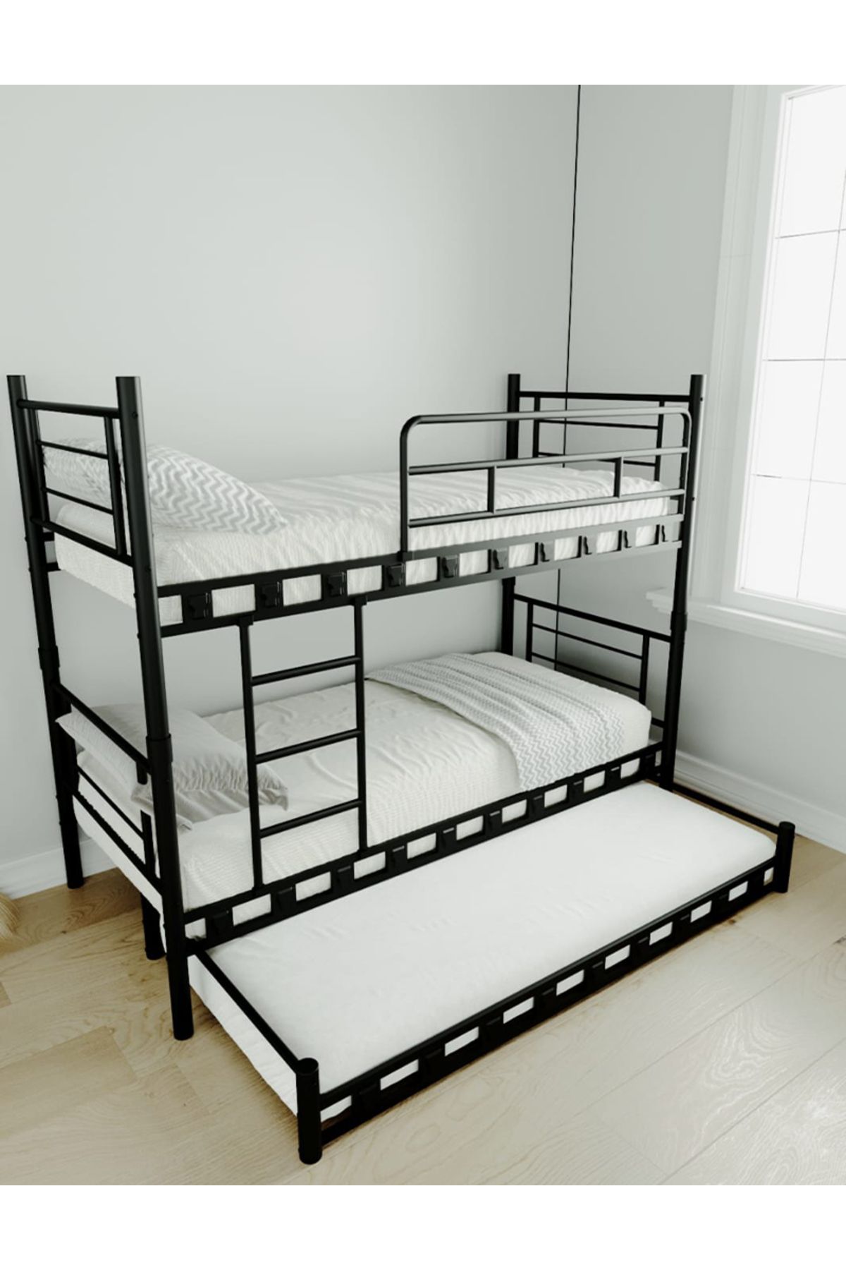 MOBLAY Berlin Yavrulu Genç Çocuk Odası Metal Ranza Ve Karyola 90x190 siyah