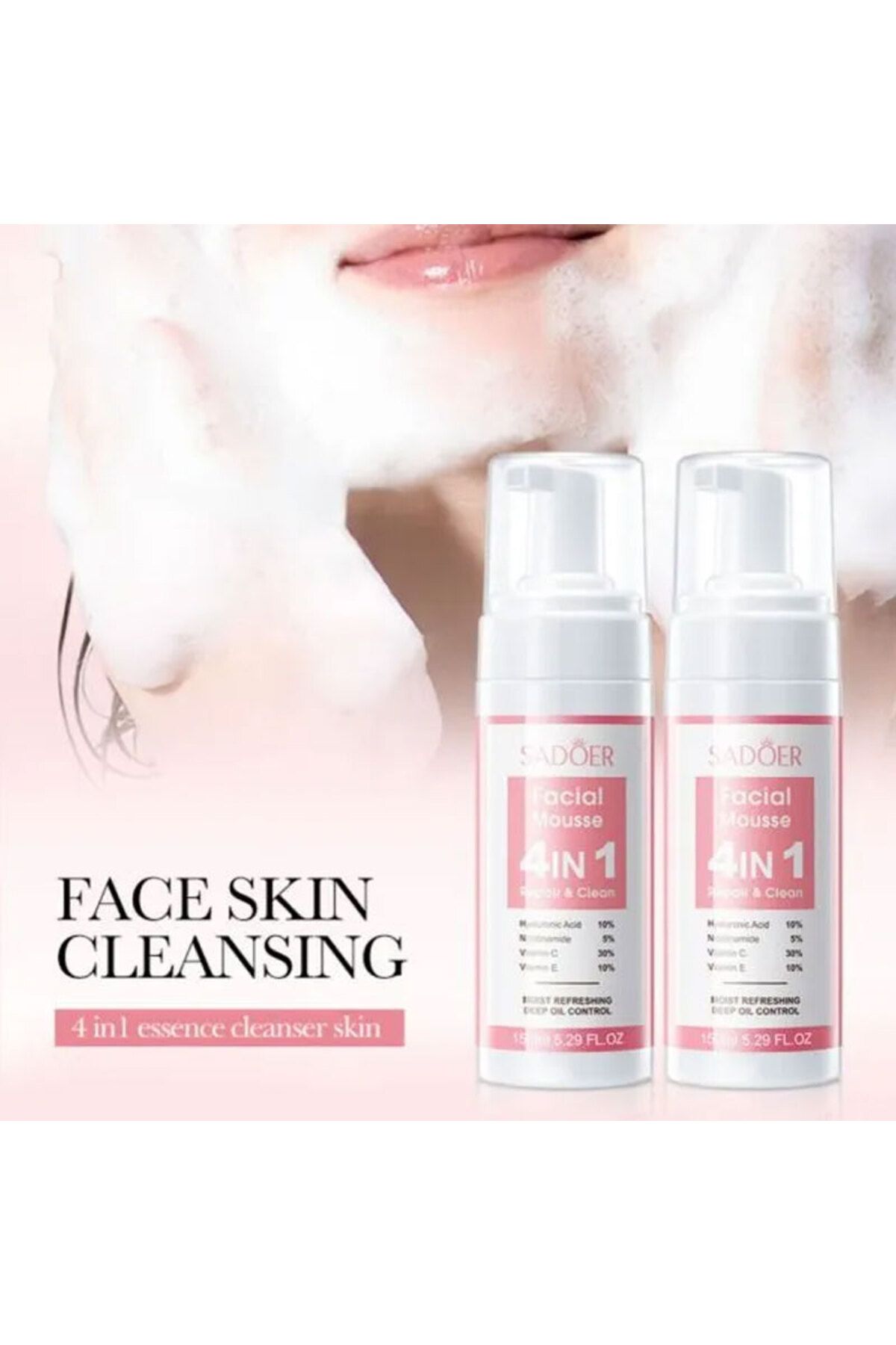 SADOER-4 In 1 Cleanser Deeping Remove Facial Multi-Action Cleansing Foam Mousse 3