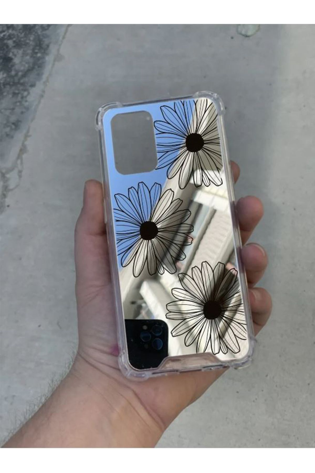 PERAX Samsung Galaxy A25 Uyumlu Gümüş Aynalı Darbe Korumalı Çiçek Desenli Silikon Kılıf