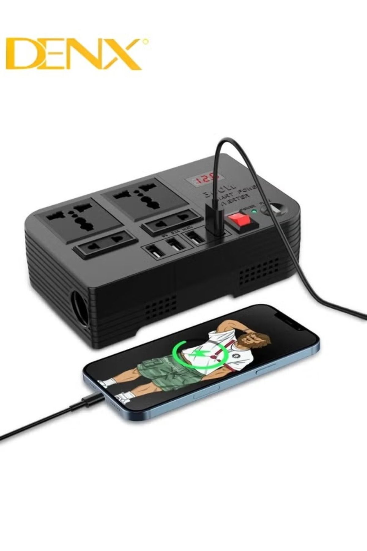 Denx-Car Power Inverter, 12V to 220V High Frequency Modified Sine Wave Inverter 300W Multi-Port 2