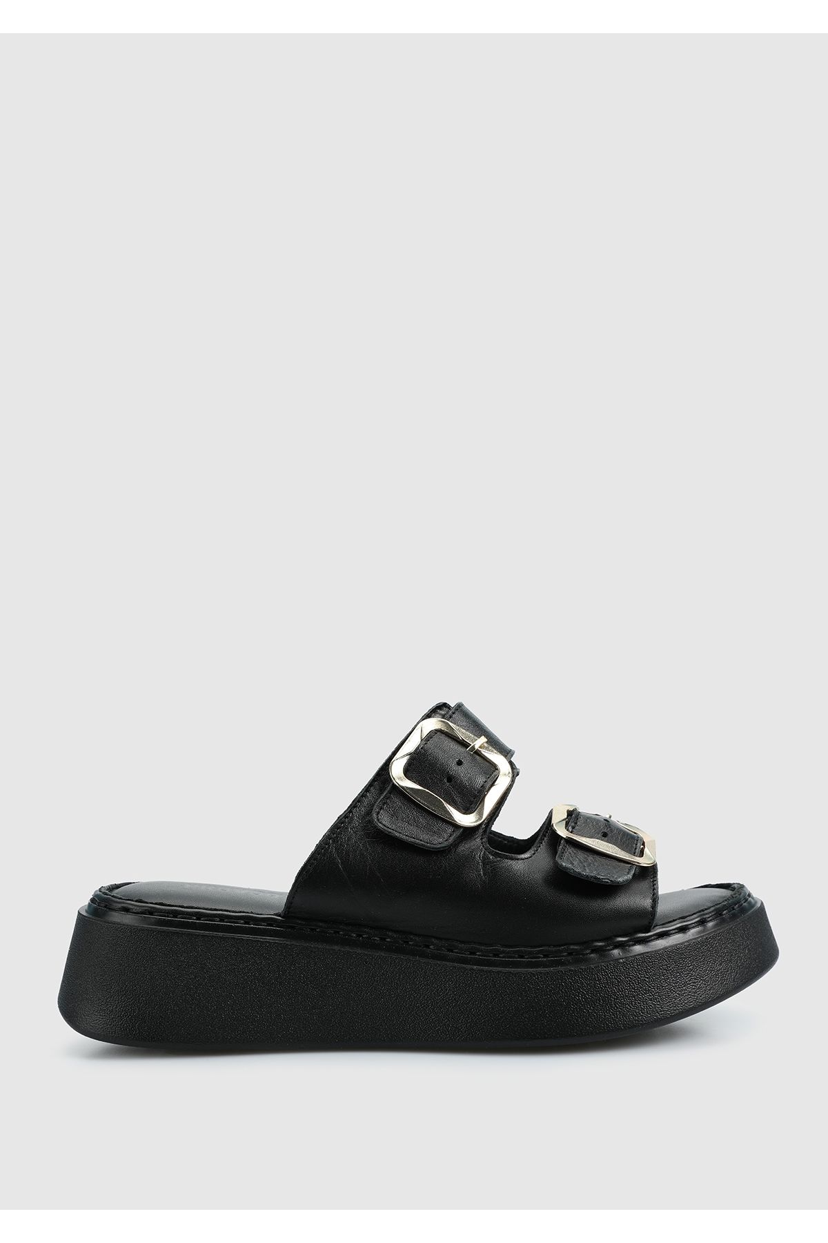 Provoq-Black Leather Women's Slippers 1