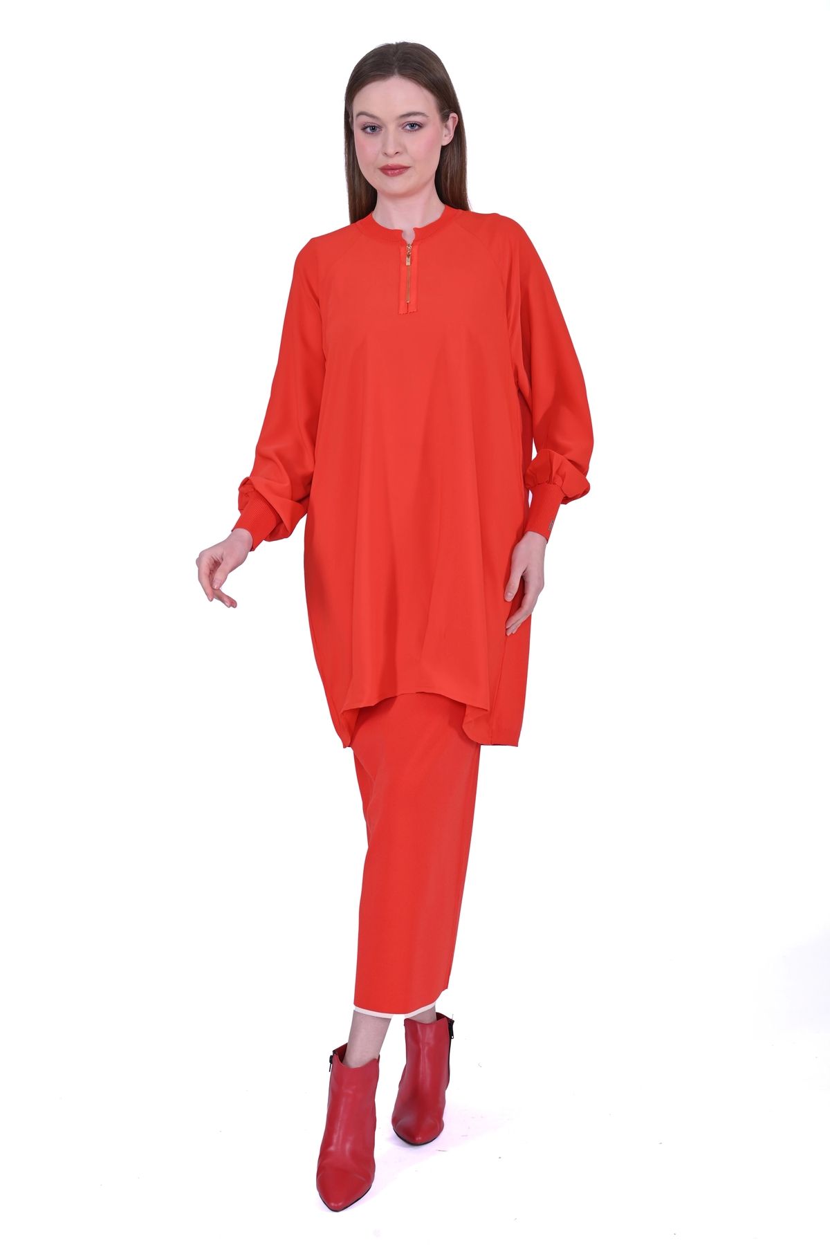 Invee-INVEE 6899 Model Red Tunic 4