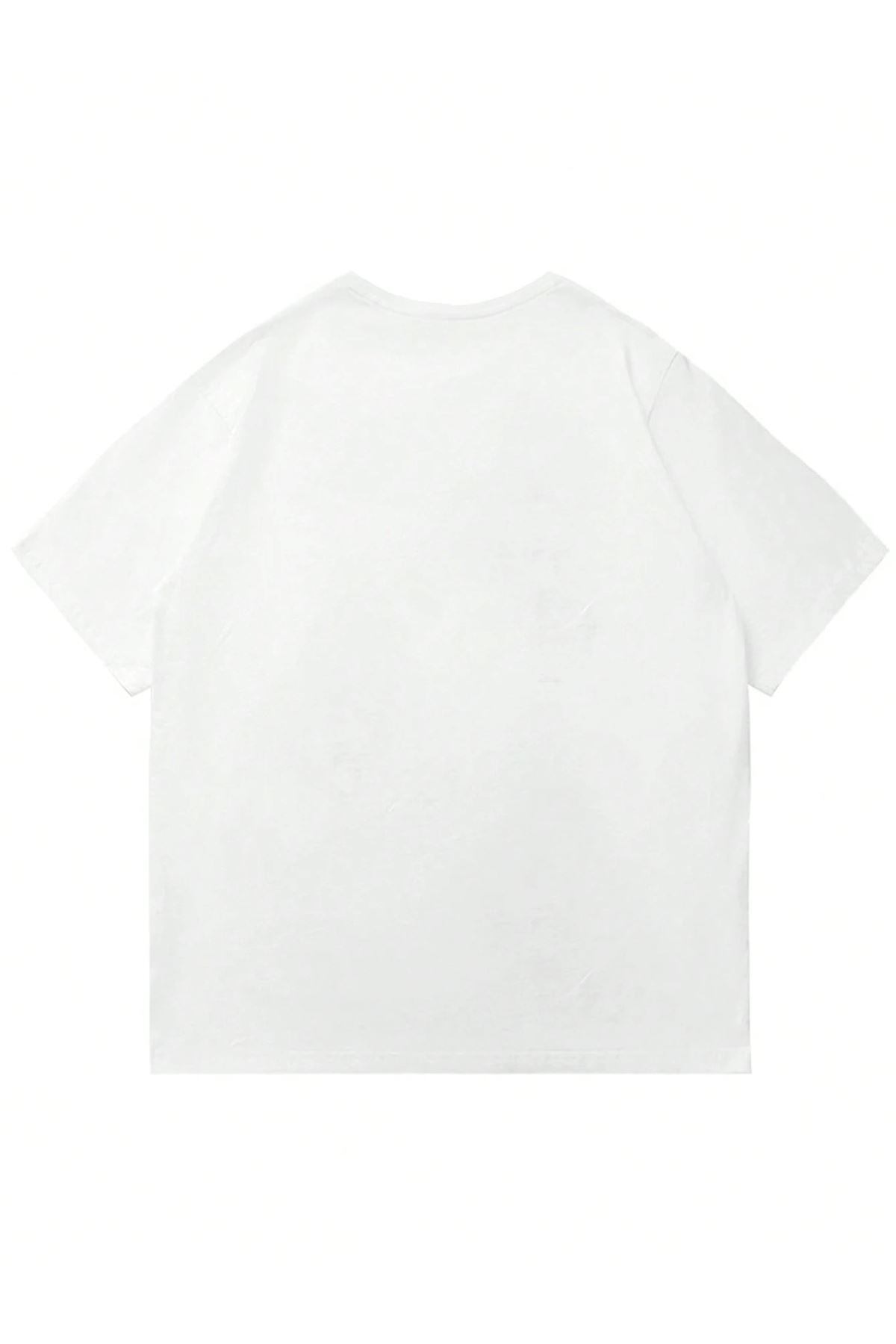 DUBU BUTİK  MILANO ITALIA Baskılı Süprem Beyaz T-Shirt - Oversize Bisiklet Yaka Tişört - Görsel 2