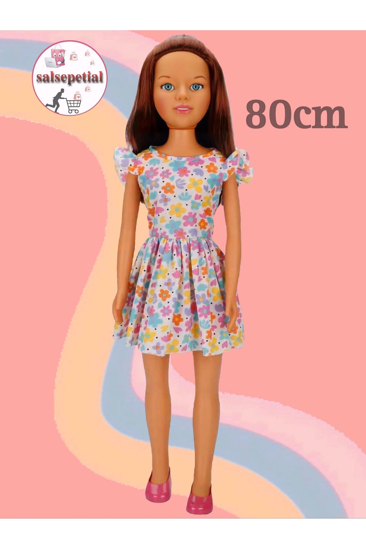 Salsepetial Büyük Boy Et Bebek 80cm Yürüyüş Arkadaşım Clara Bebek 80cm Oyuncak Bebek Çiçekli Elbiseli fotoğrafı 2 (önizleme)