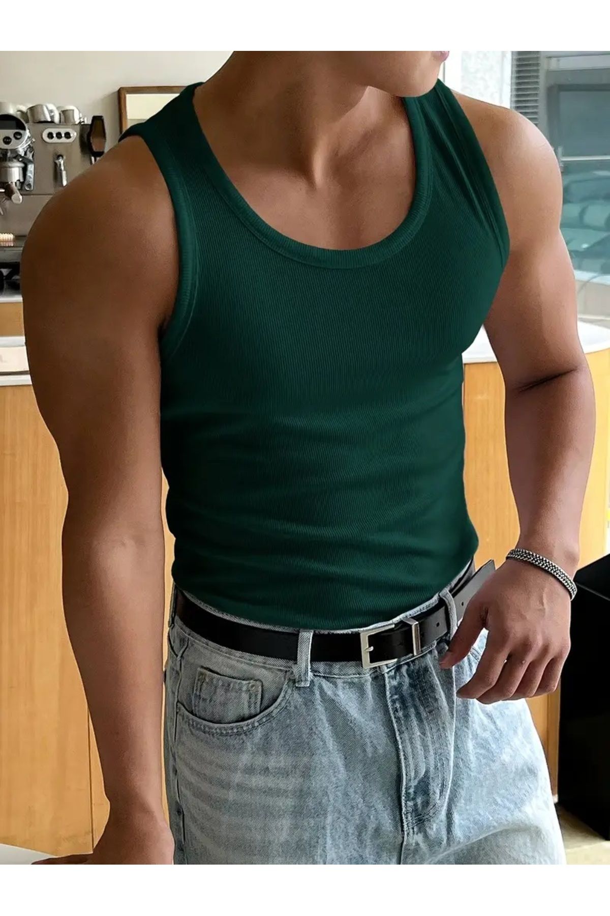 Erkek Halter Yaka Sporcu Likralı Atlet