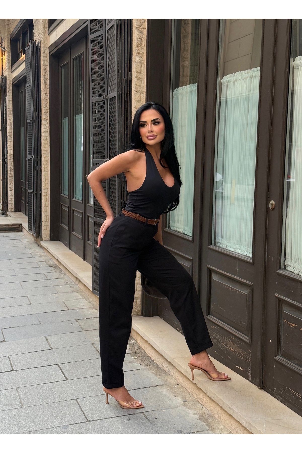 LB Laluna Butik-Pantaloni clasici morcovi cu talie înaltă pentru femei 8