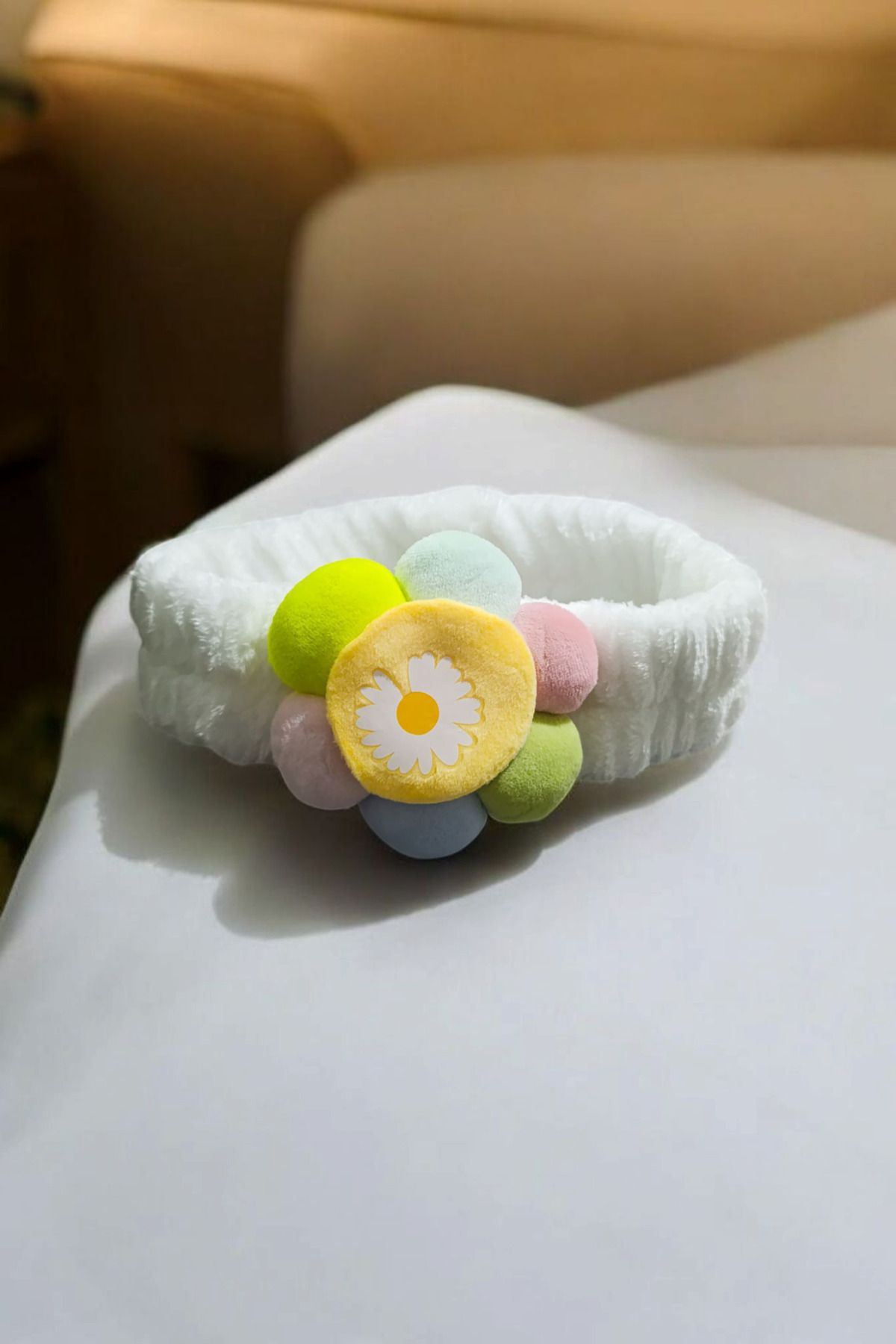 KANİNCHEN Kadın Süper Soft Spa Yüz Yıkama Elastik Saç Bandı Makyaj Saç Bandı Papatya Figürlü Saç Bandı
