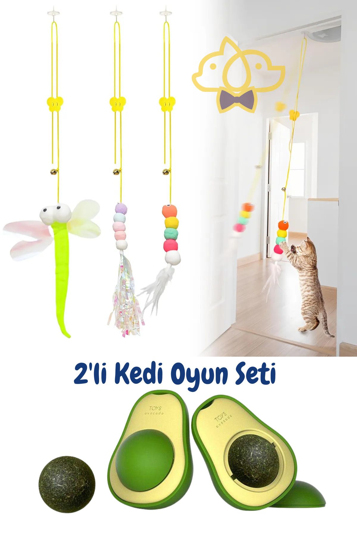 Elastik Kendinden Yapışkanlı Renkli Kedi Oyuncağı Avokado Kedi Nanesi Catnip Oyun Seti
