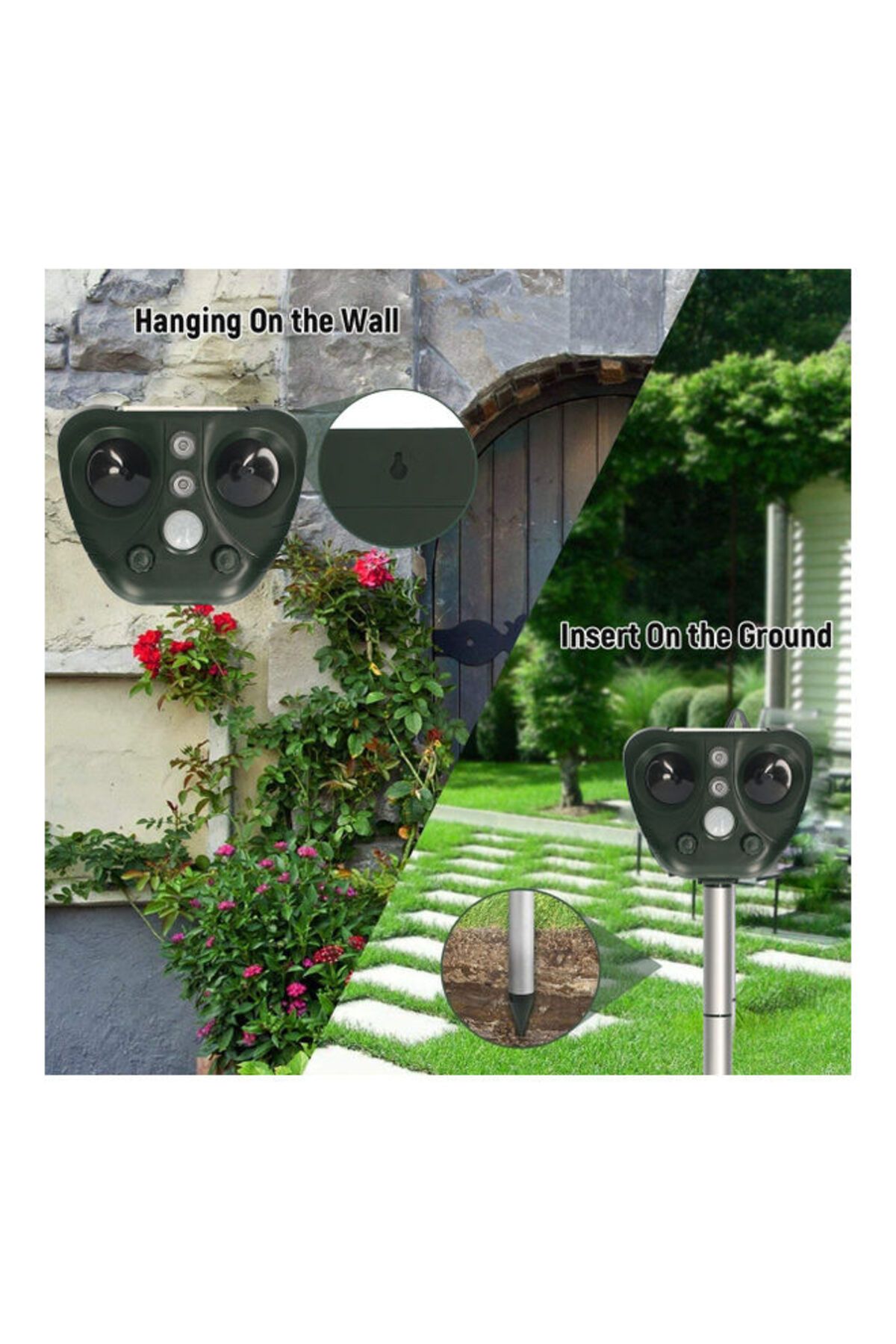 Generic-KKmoon Solar Powered Ultrasonic Animal Scarer Black/Silver 6