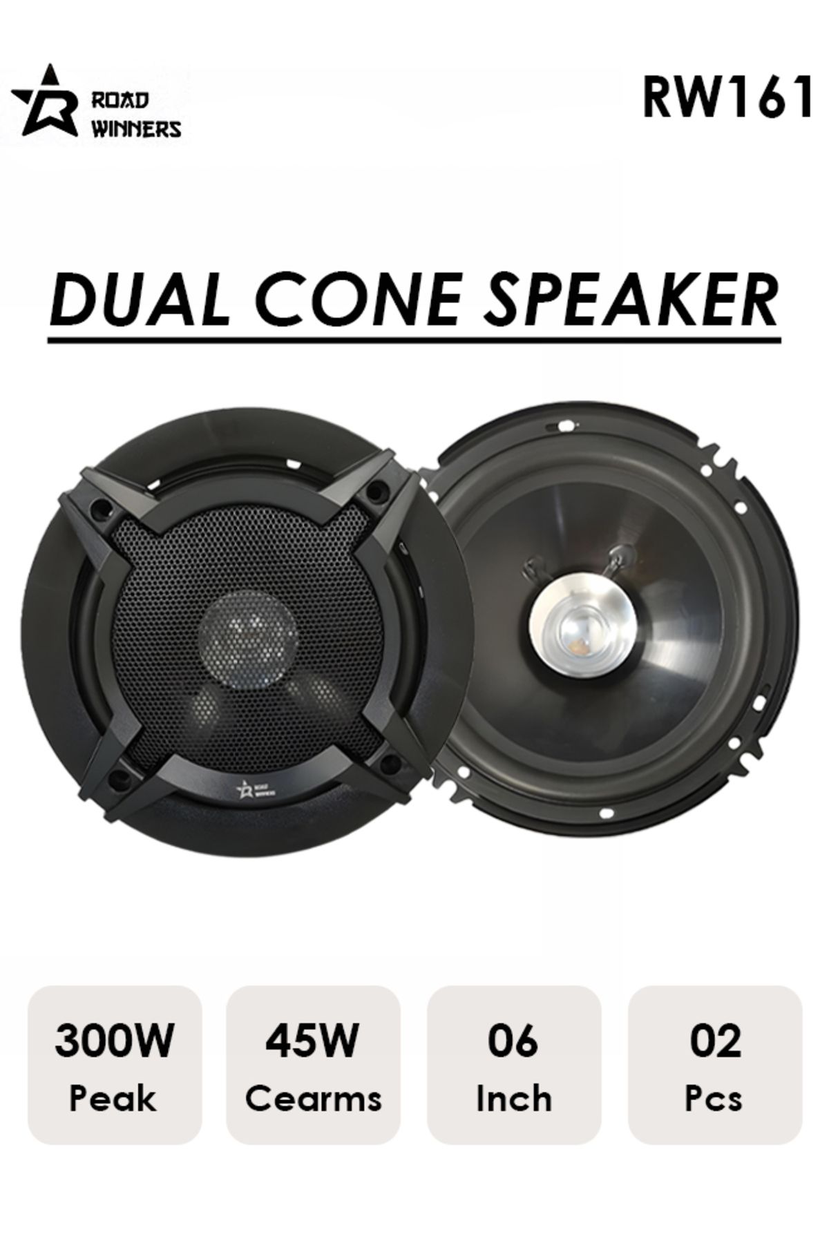 ROAD WINNERS-Dual Cone 6 Inch Car Speakers 300W Mega Bass Surround Sound Audio System - RW-161 1