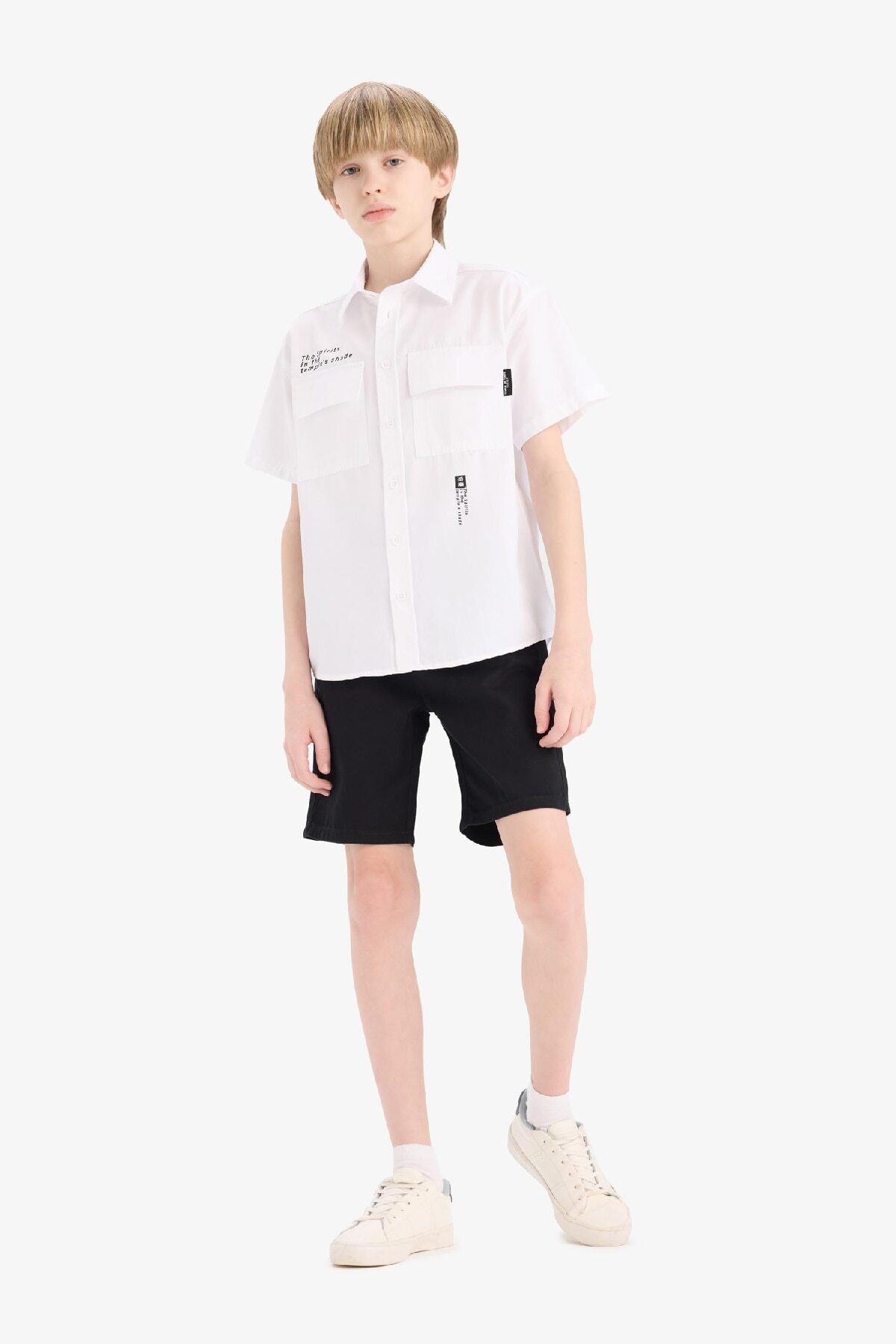 DeFacto-Αγόρι Basic Απλό Σορτς Gabardine με Τσέπη C2955A825SM 4