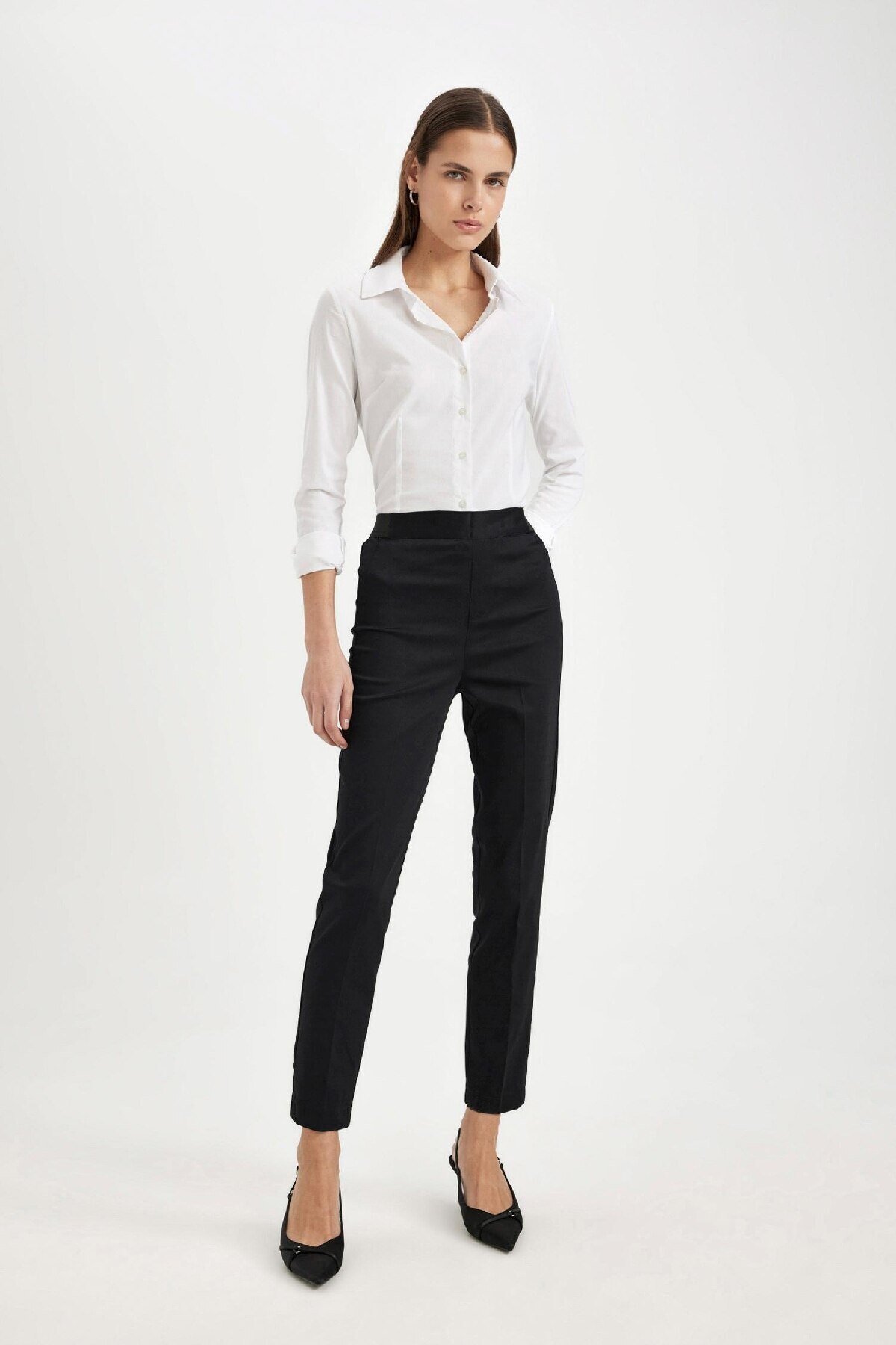 DeFacto-Schwarze Satinhose – normale Taille, elastisch, gerades Bein J8743az24wn 4