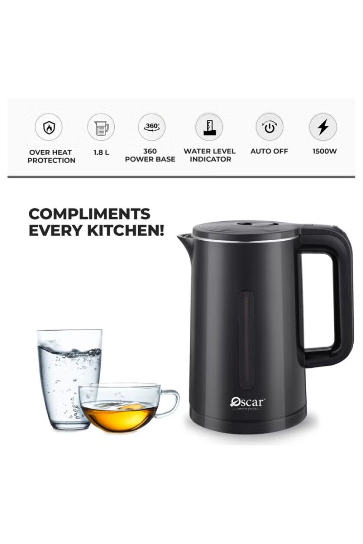 Oscar-Electric Kettle 1.8l Capacity ,anti Dry Burning Function Durable And Efficient For Home - Okt18lsbk 6