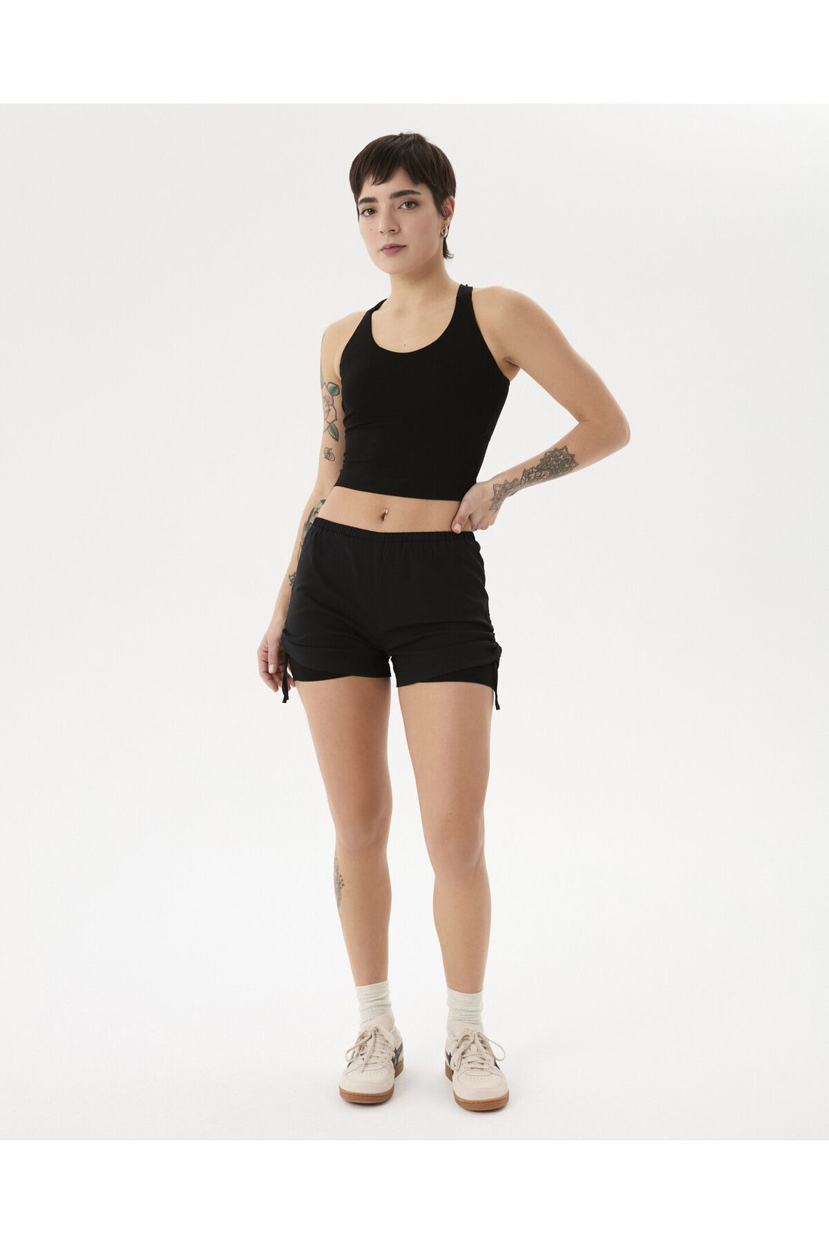 Ayma Active-Black Double Layer Drawstring Shorts 7