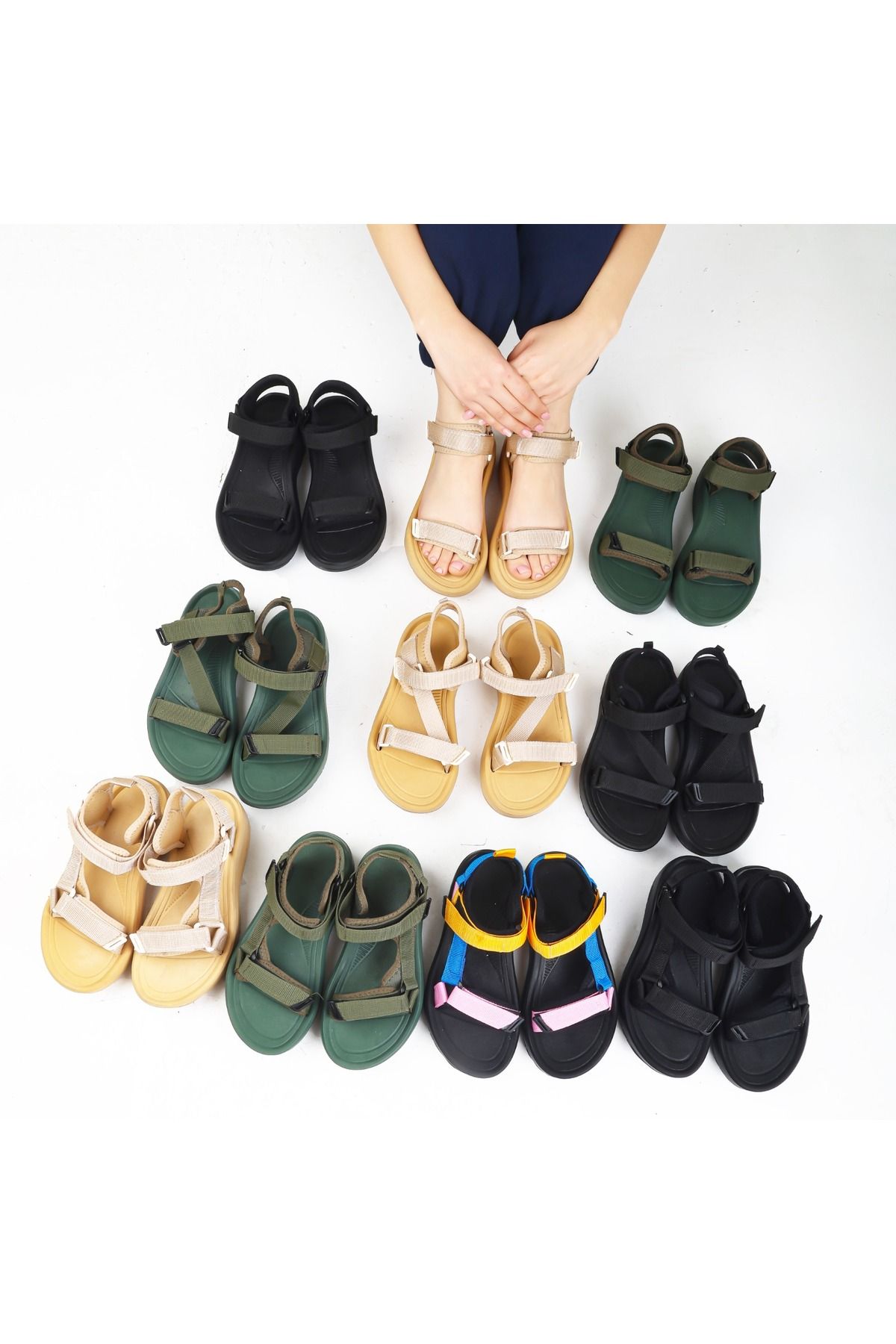 Ecru-Beige Women's Sandals - Velcro Trekking (Soft Lightweight Ruhut Comfortable Stylish) 5
