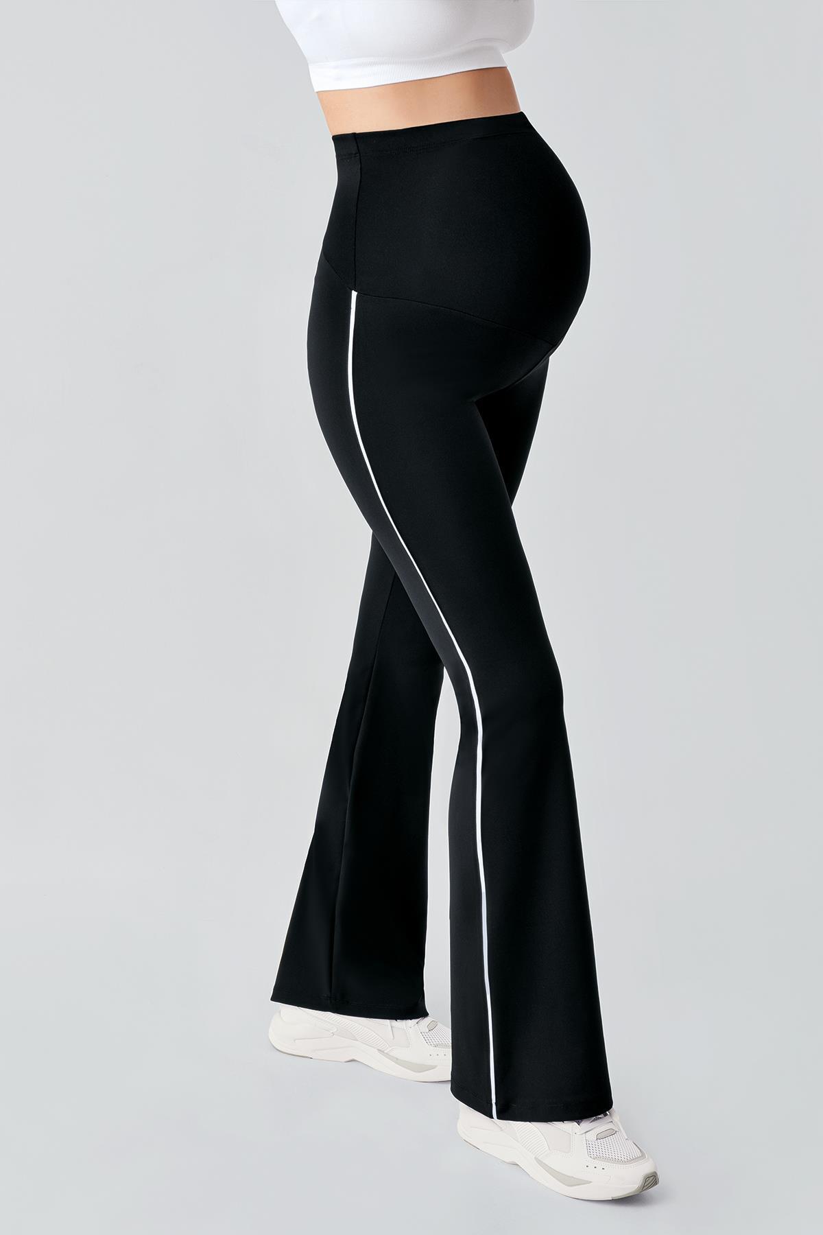 Artış-Ribbed Flared Leg High Waist Stretchy Recovery Maternity Leggings 3