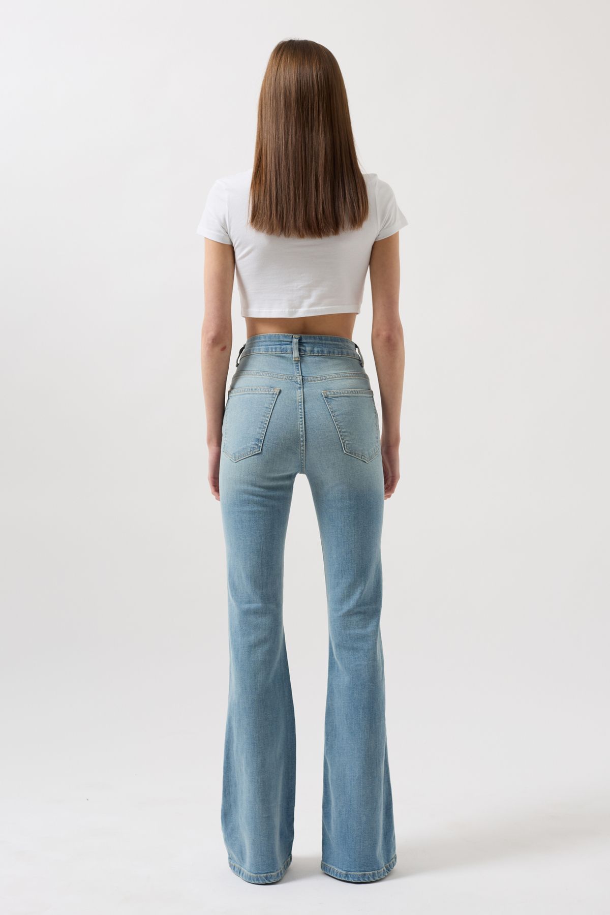 Black Fashion-Blugi de bază skinny albastru deschis cu talie înaltă 5