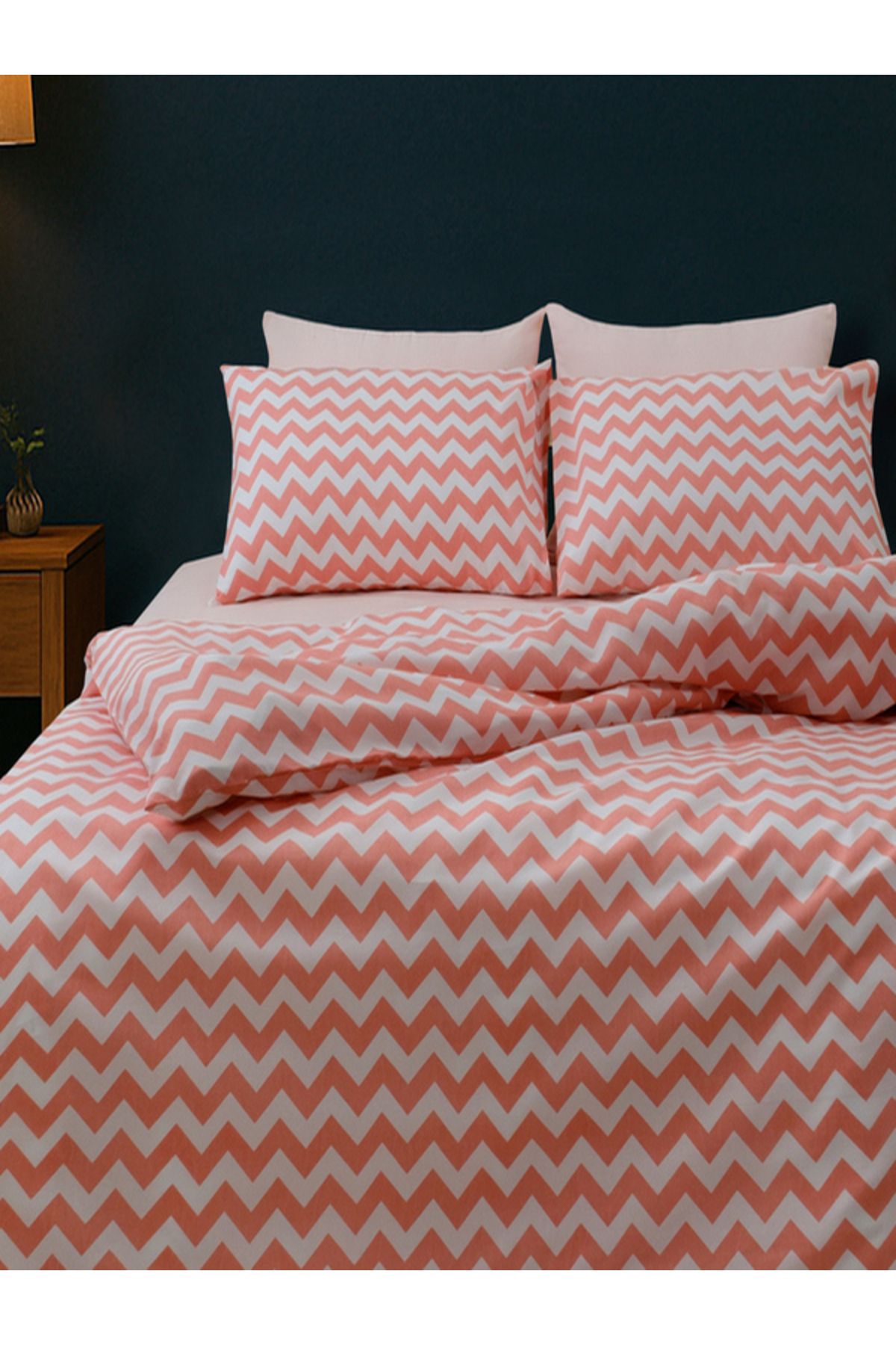 ENESSA-Single Duvet Cover Set with Elastic Sheets Orange Zigzag Pattern 160*220 cm 2
