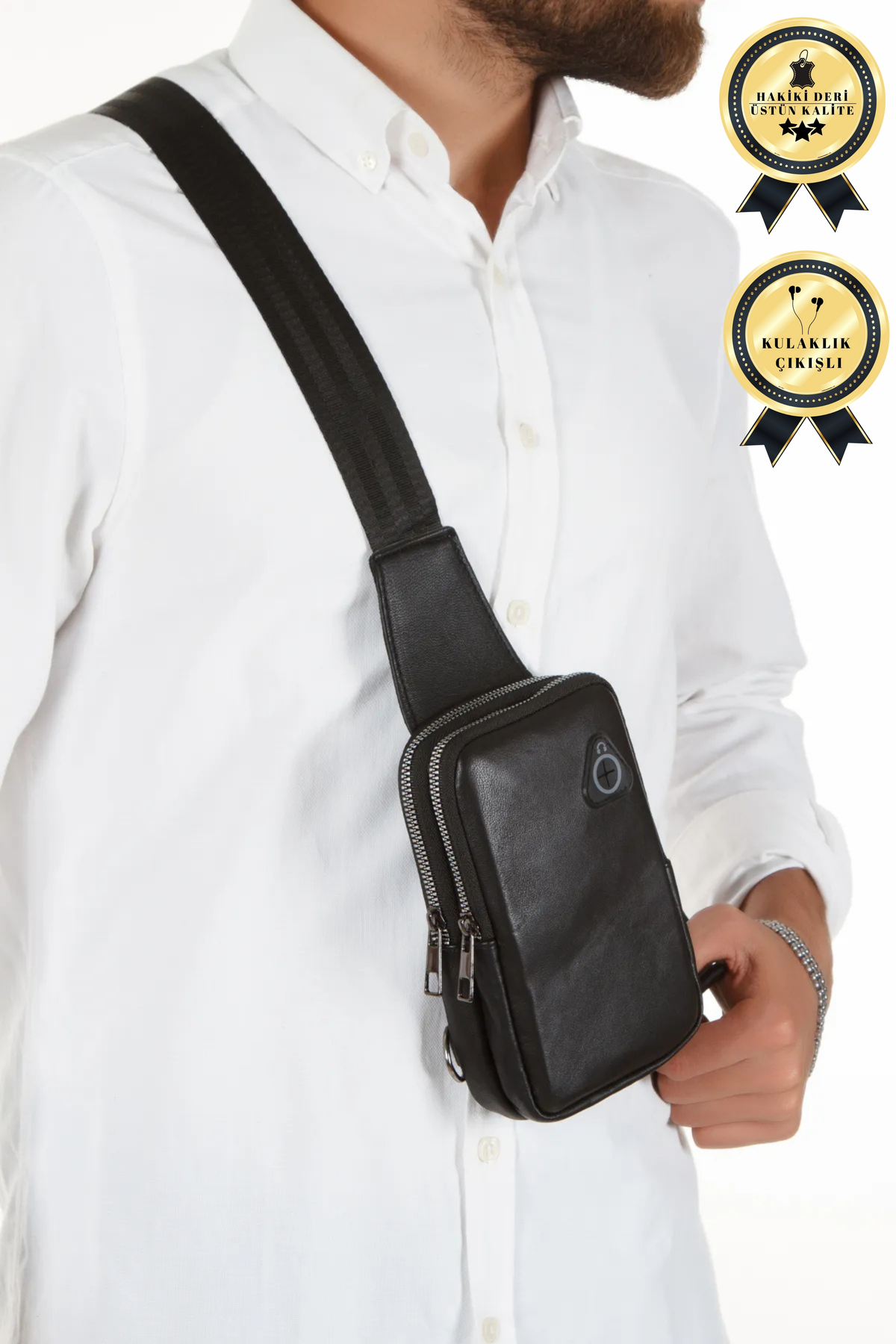 Newish Polo Creff Leather Clup Kulaklık Çıkışlı Omuz Çantası