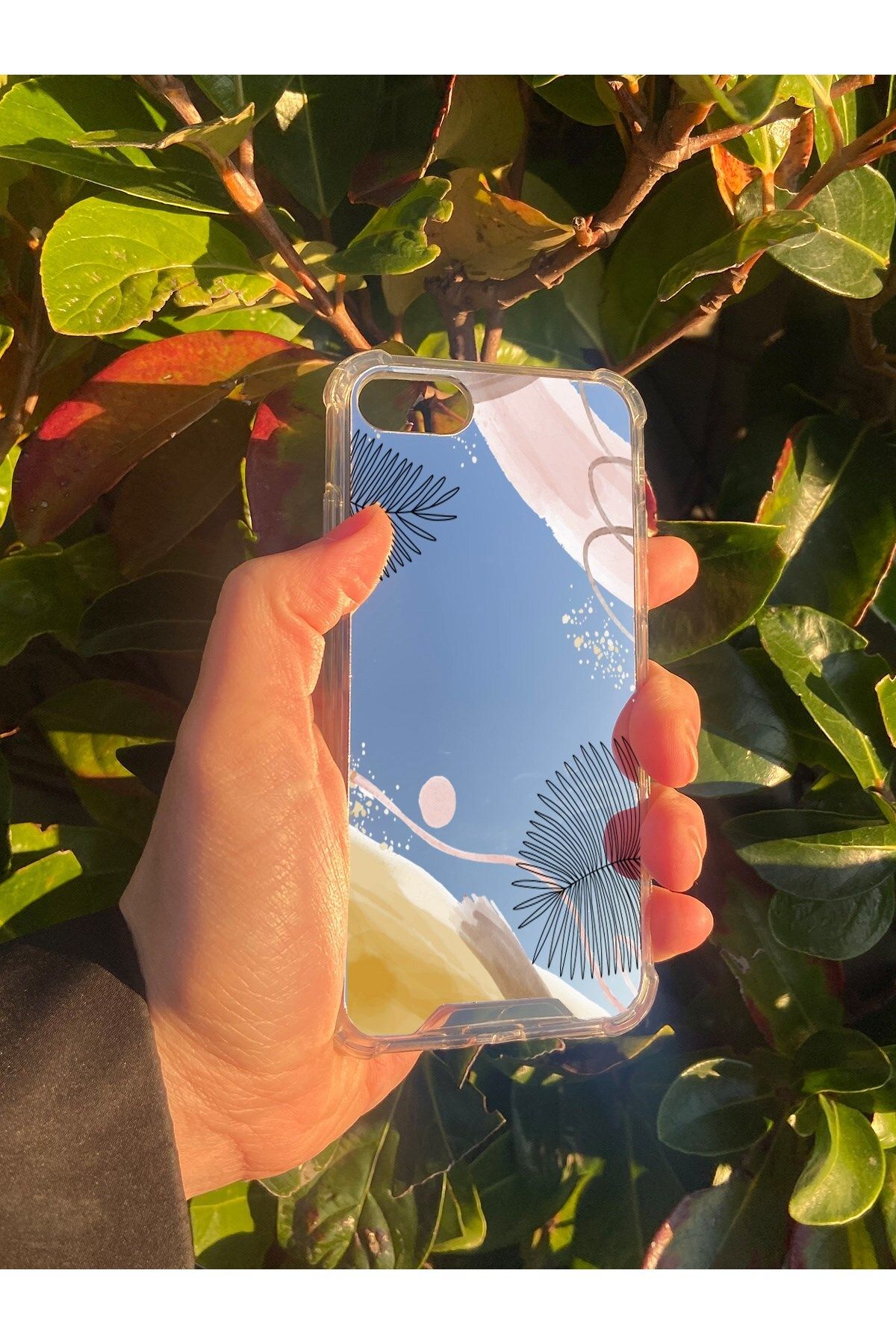 blueb İphone SE Uyumlu Aynalı Karışık Desenli Darbe Kamera Korumalı Silikon Telefon Kılıfı
