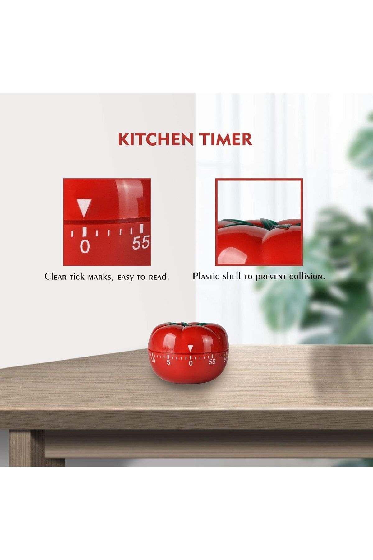 COOYA-Kitchen Timer, with Tomato Shape, Mechanical Wind Up 60 Minutes Timer with 360 Degree Rotating 3