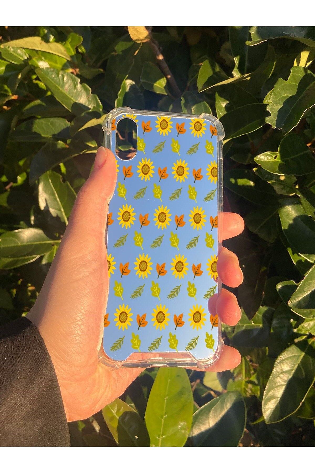 MBB ETİCARET İphone XS Uyumlu Aynalı Ayçiçeği Desenli Darbe Kamera Korumalı Silikon Telefon Kılıfı