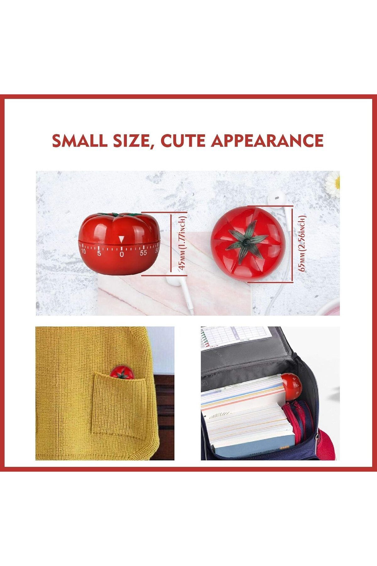 COOYA-Kitchen Timer, with Tomato Shape, Mechanical Wind Up 60 Minutes Timer with 360 Degree Rotating 8
