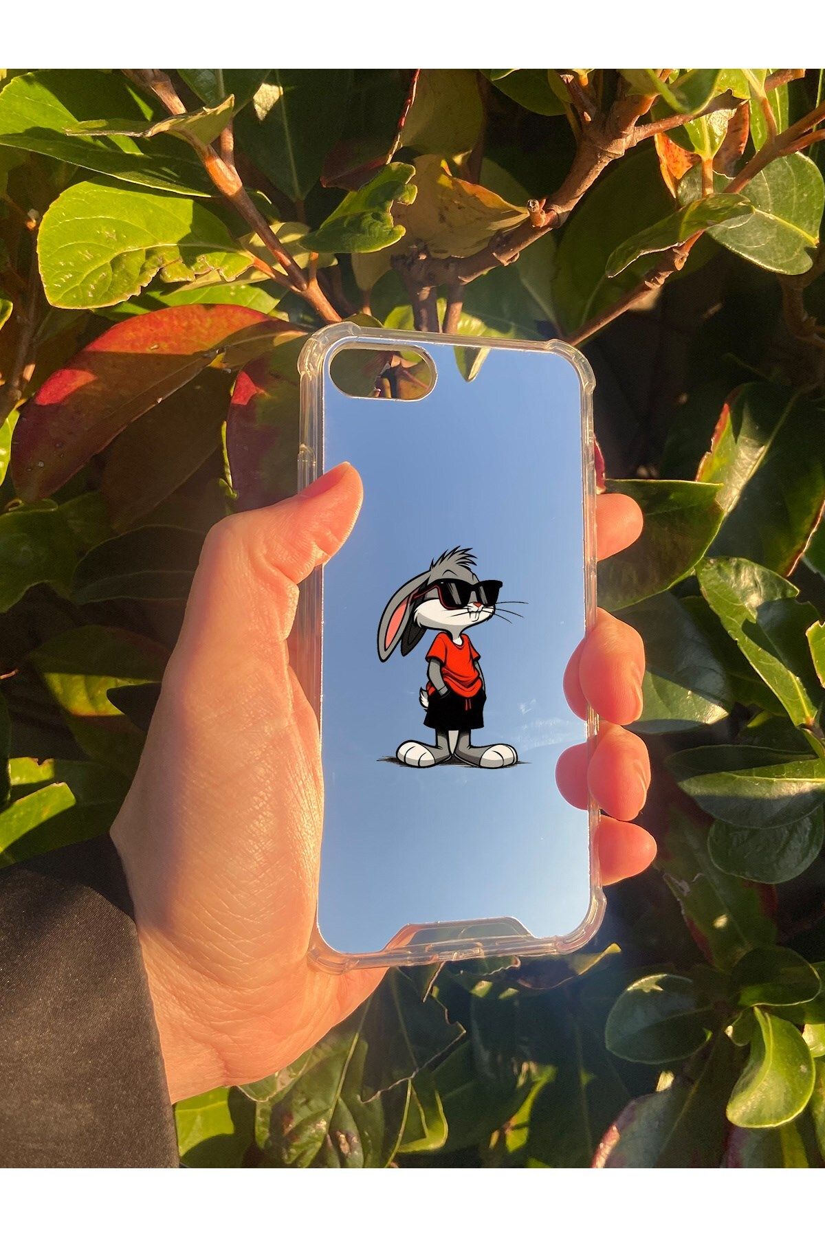 blueb İphone 8 Uyumlu Aynalı Tavşan Desenli Darbe Kamera Korumalı Silikon Telefon Kılıfı