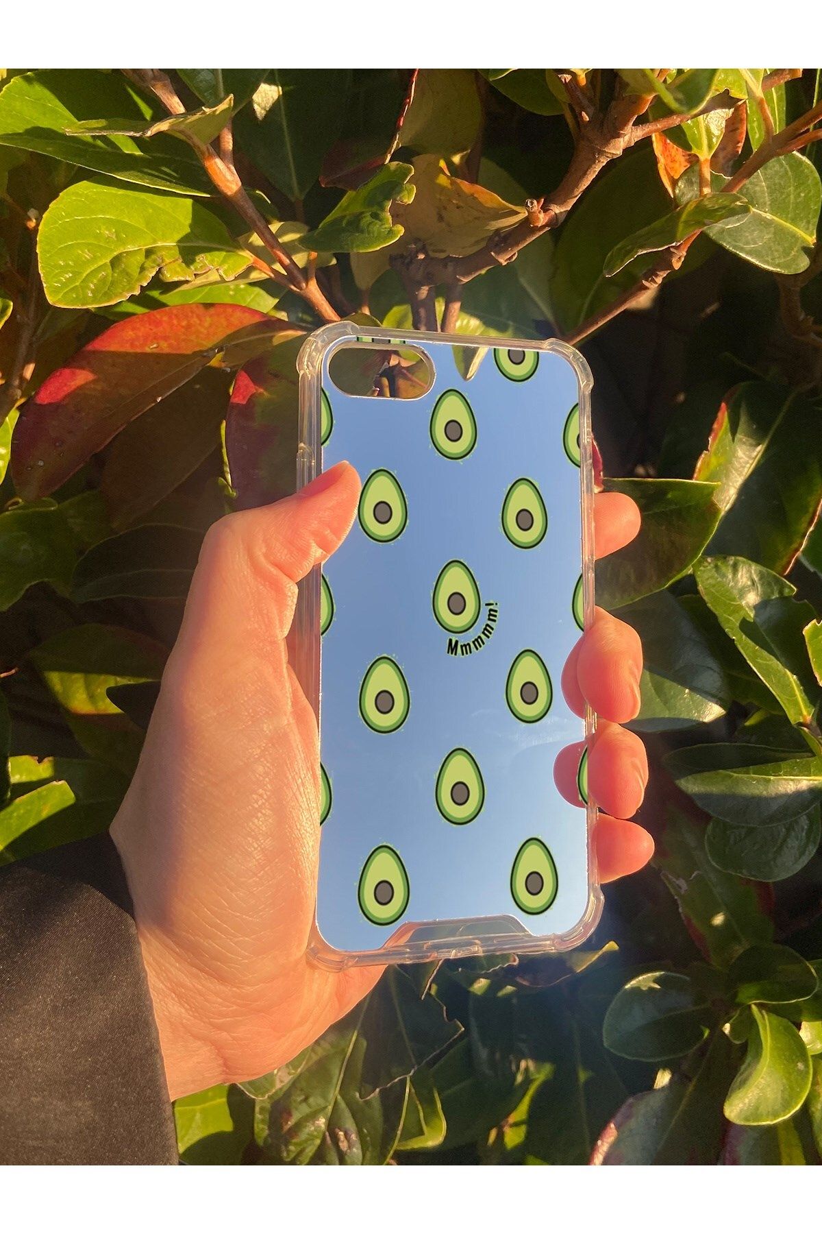 blueb İphone SE Uyumlu Aynalı Avakado Desenli Darbe Kamera Korumalı Silikon Telefon Kılıfı