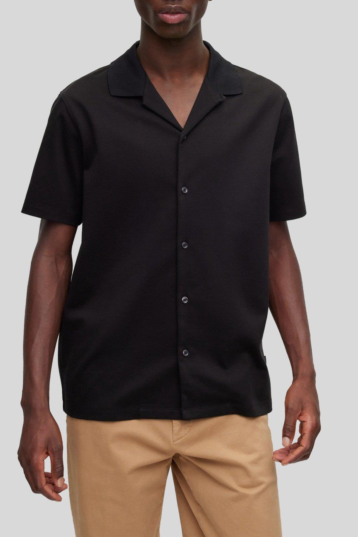 باس پیراهن مردانه آستین کوتاه یقه باز معمولی مشکی