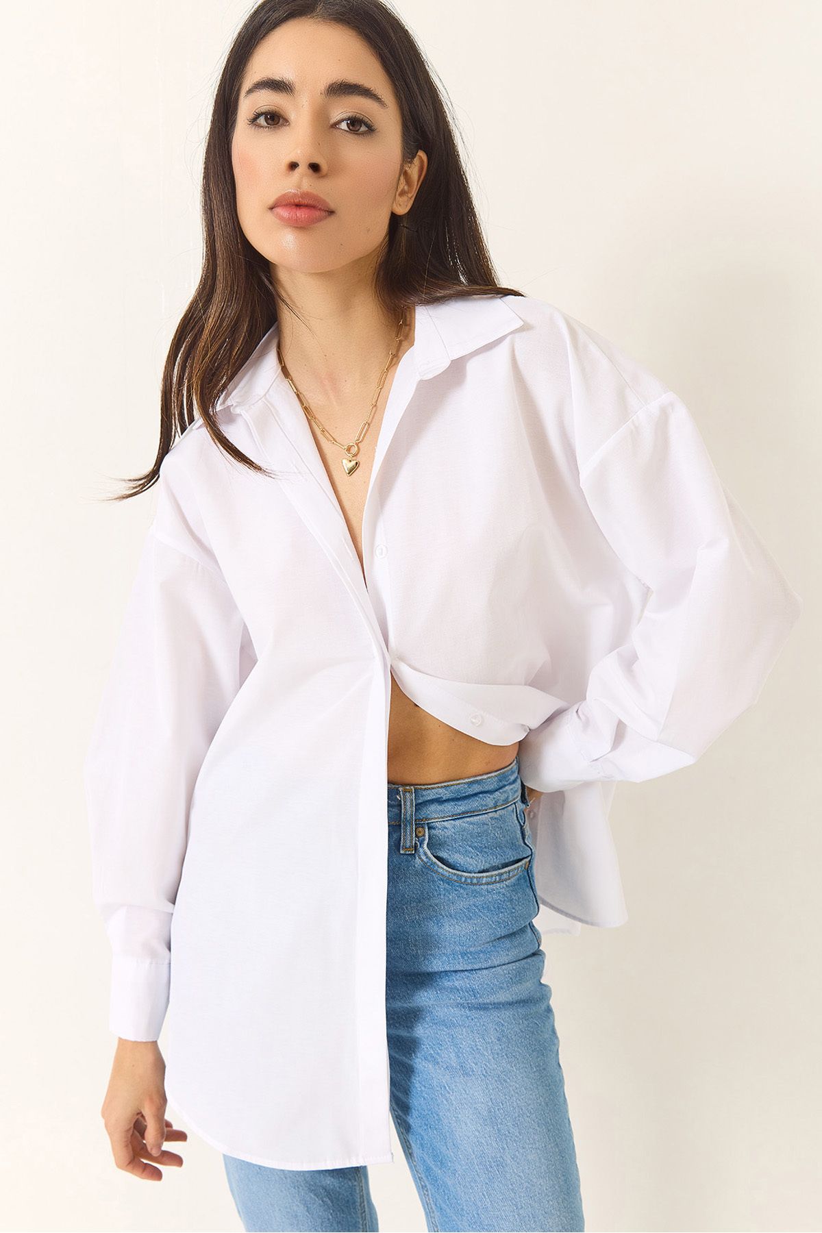 Bianco Lucci Koszula Damska Oversize Terikoton Poplin 34225 Kobieta - L
