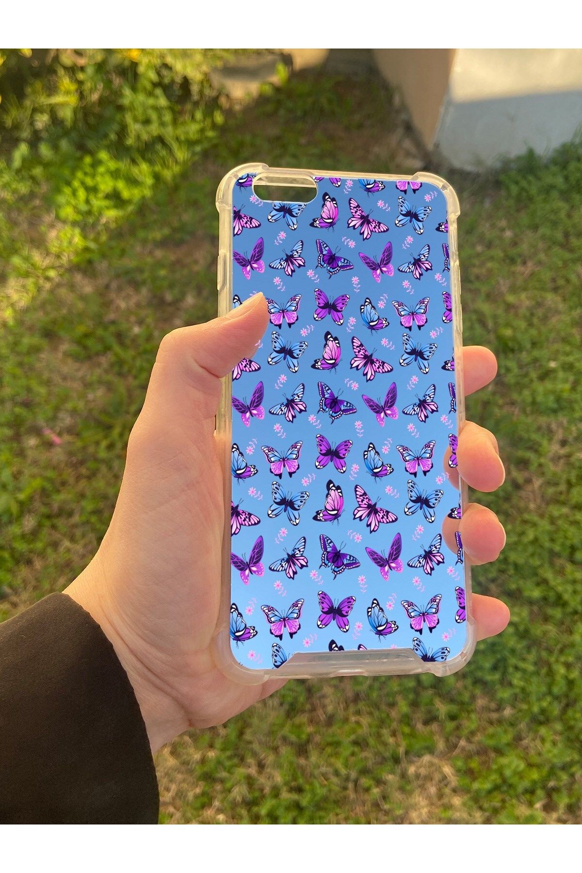 blueb İphone 6S Plus Uyumlu Aynalı Kelebek Desenli Darbe Kamera Korumalı Silikon Telefon Kılıfı