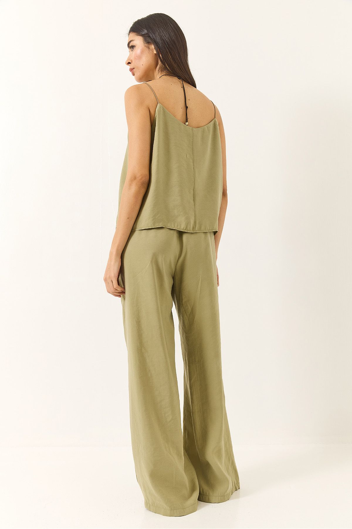 Bianco Lucci-Women's Strappy Woven Modal Blouse Pants Top and Bottom Set 9298 60281024 6