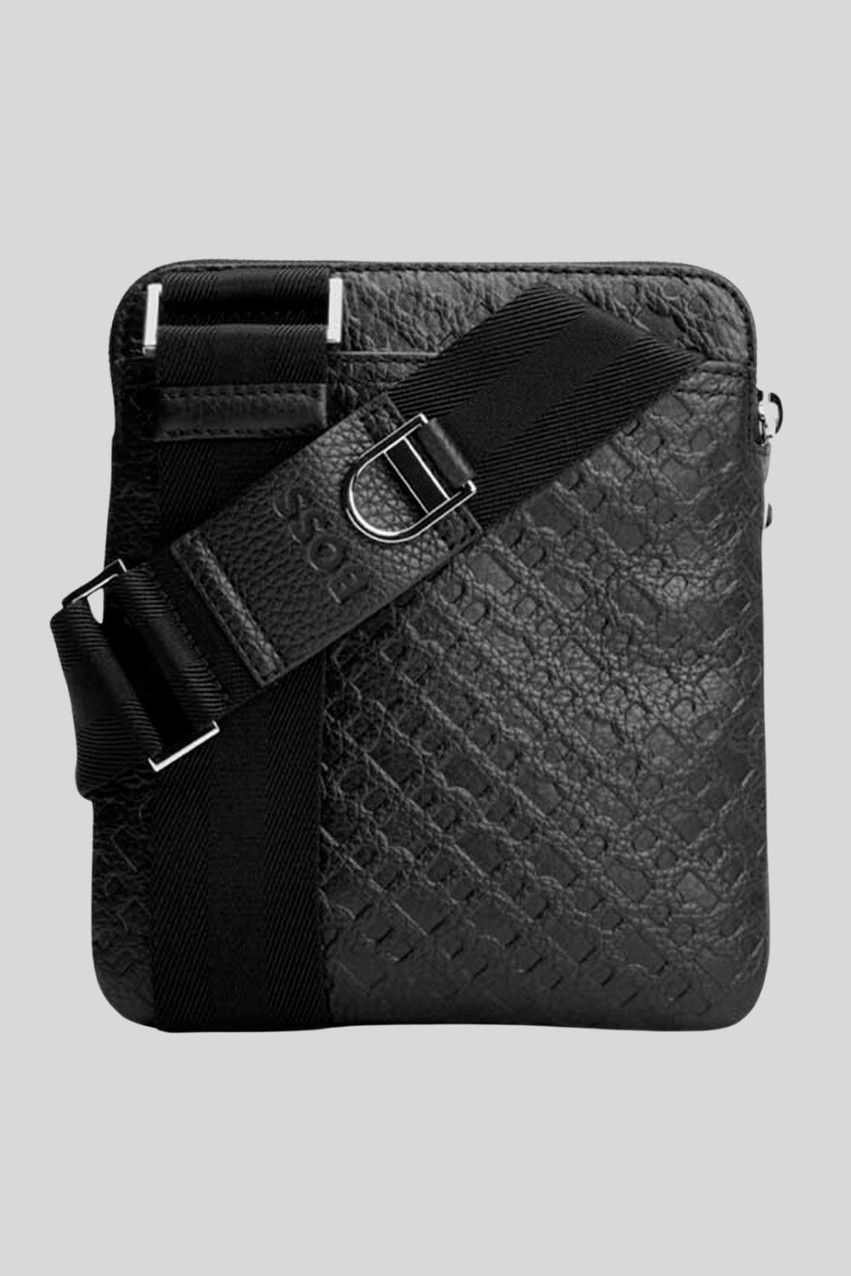 کیف شانه ای مردانه چرمی سیاه BOSS