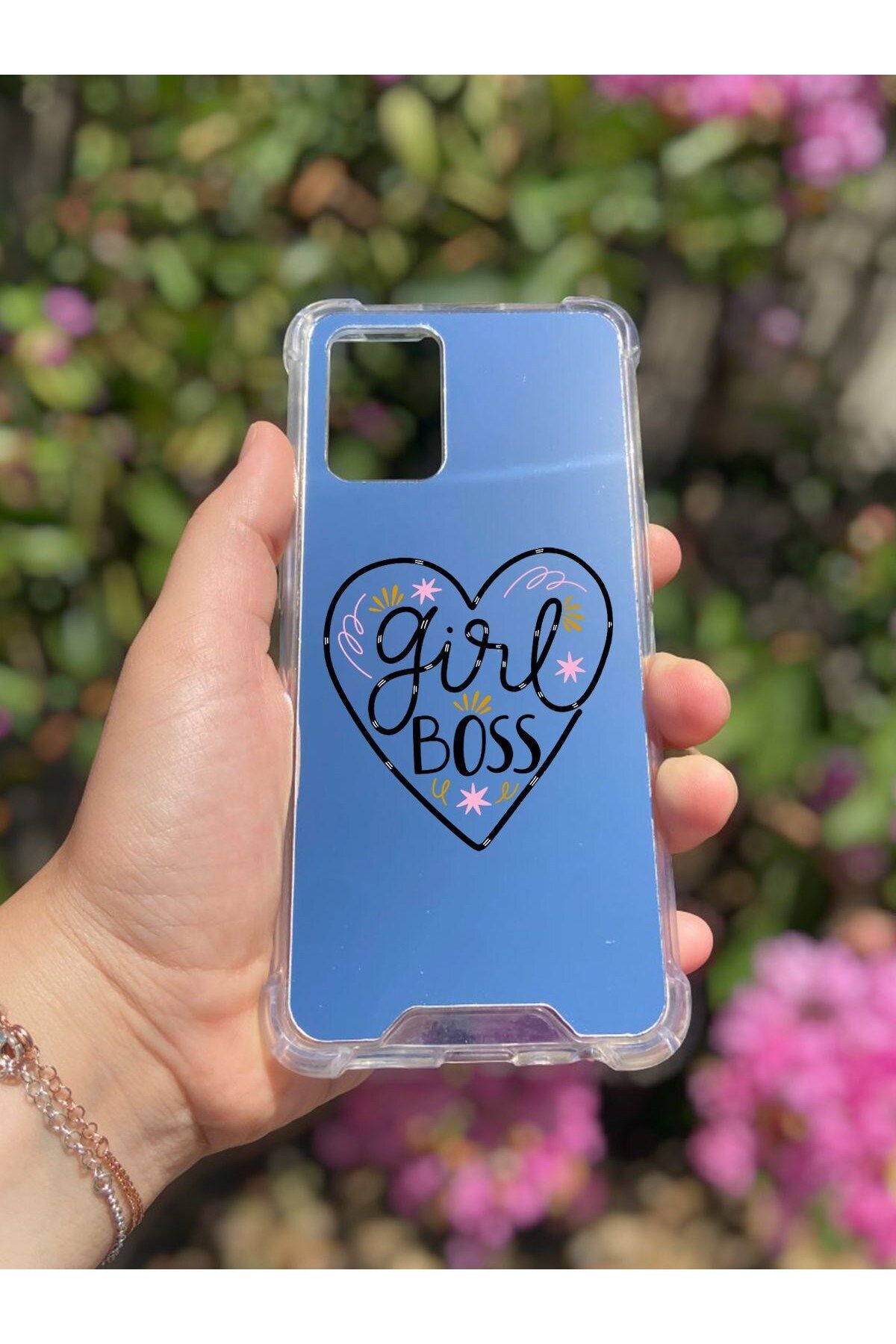blueb Oppo A74 Uyumlu Aynalı Girl Desenli Darbe Kamera Korumalı Silikon Telefon Kılıfı