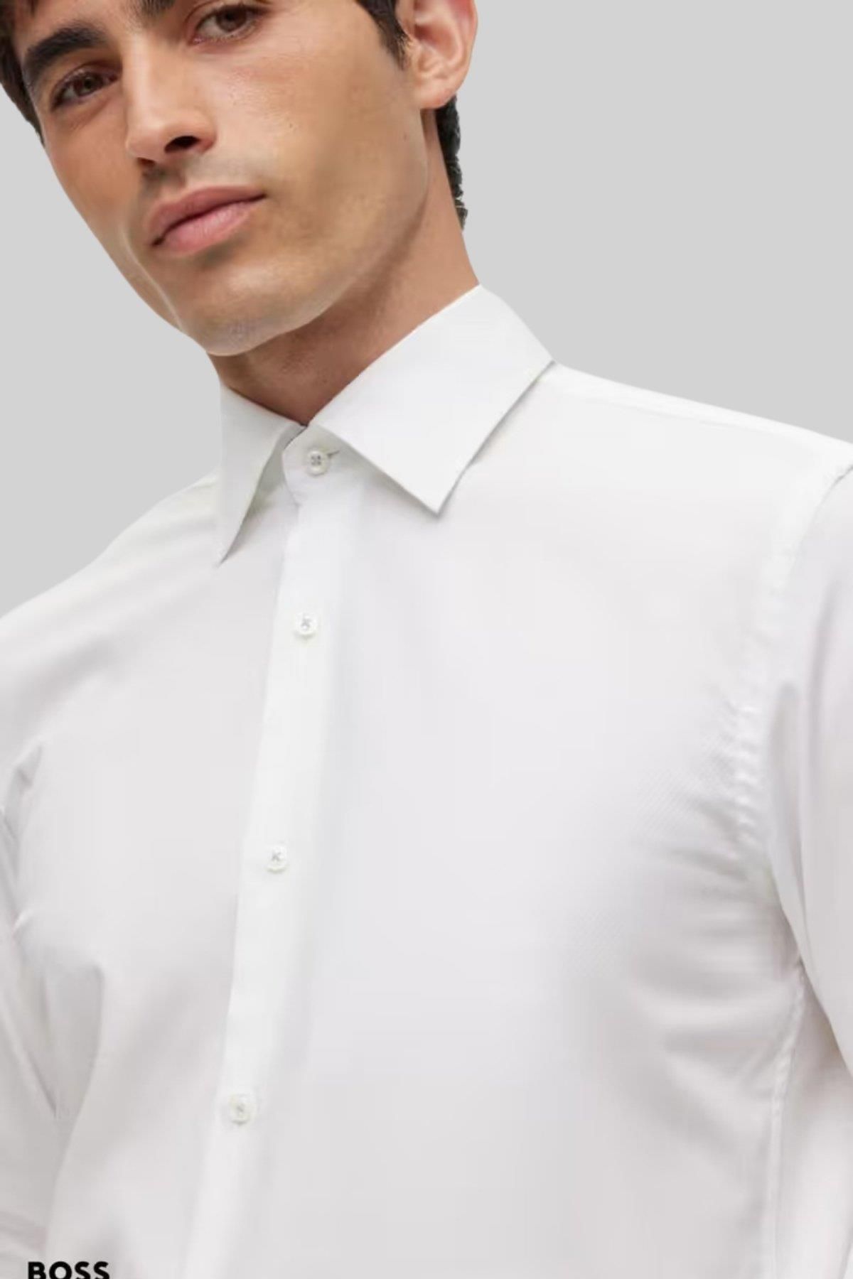 پیراهن بلوز دکمه دار مردانه یقه SLIM FIT سفید BOSS