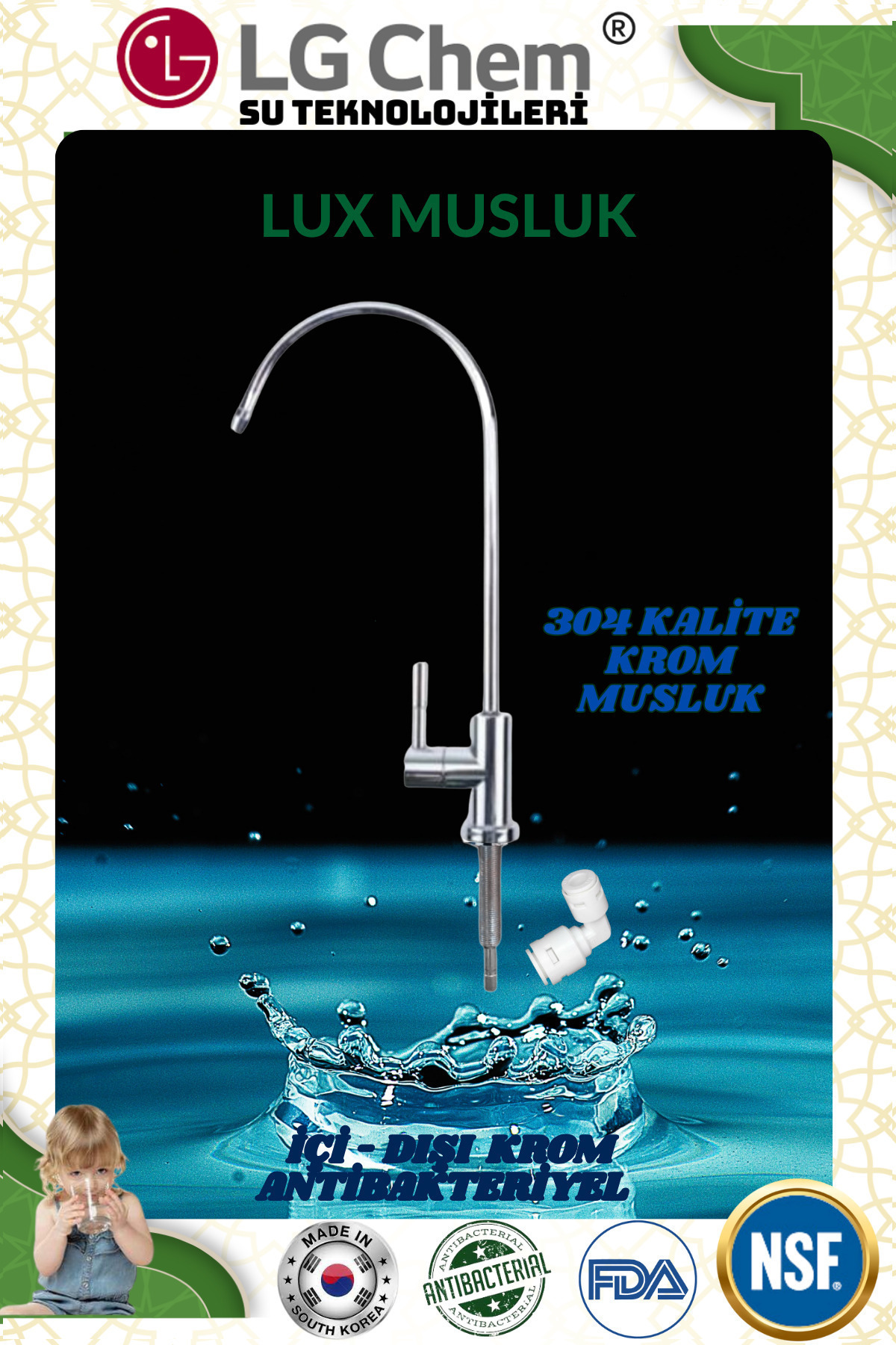 ligth gastro LİGTH GASTRO İTHAL NSF ONAYLI ANTİBAKTERİYEL SUV 304 KROM LUX MUSLUK SU ARITMA CİHAZLARI İÇİN