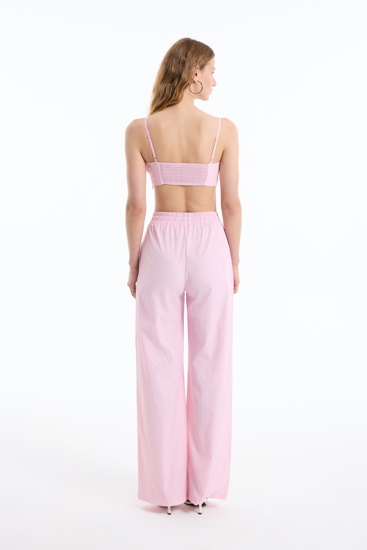 Quzu-Pink Beaded Strappy Striped Bustier Blouse 5