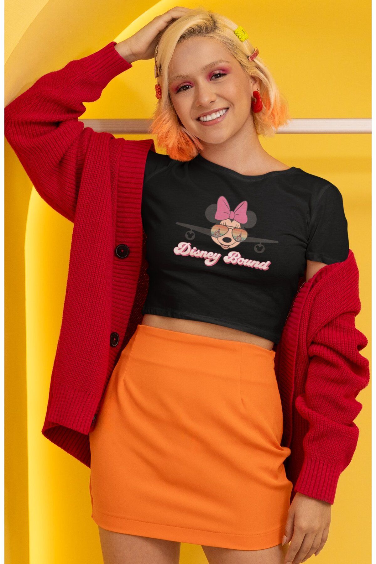 Fuddy Moda Minnie Bound Baskılı Crop Top, Kadın Çizgi Film Temalı Crop Bluz