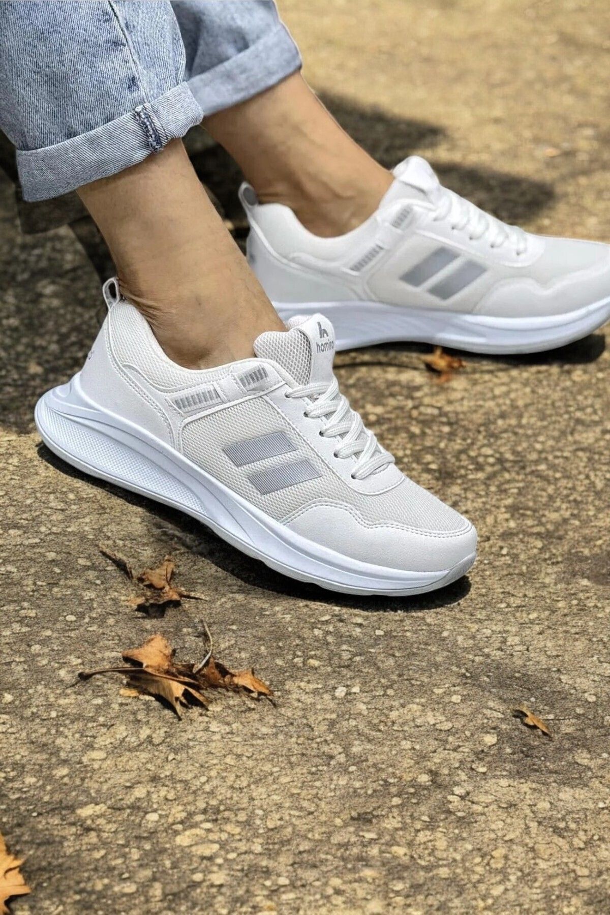 BİKAJOO Unisex Beyaz İki Bant Günlük Fileli Rahat Spor Ayakkabı BKJ4002