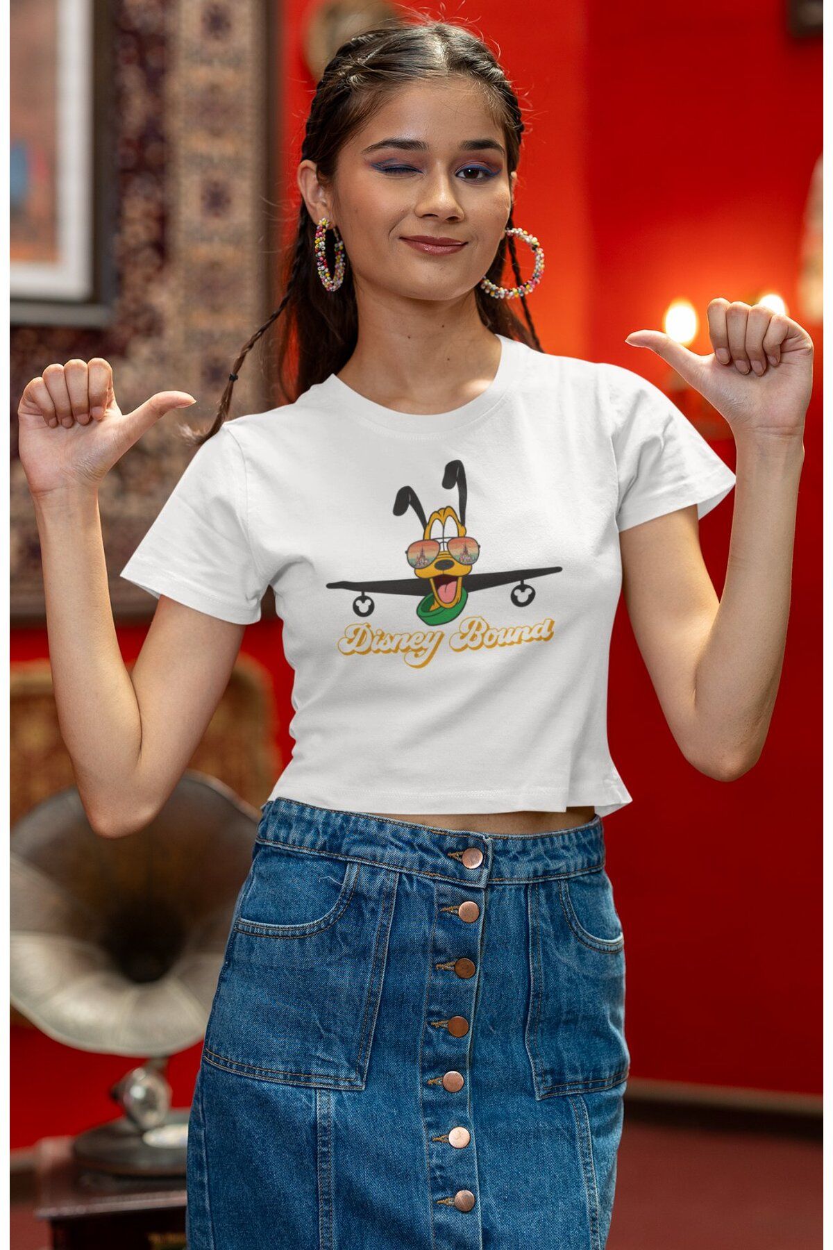 Fuddy Moda Pluto Bound Baskılı Crop Top, Kadın Çizgi Film Temalı Crop Bluz