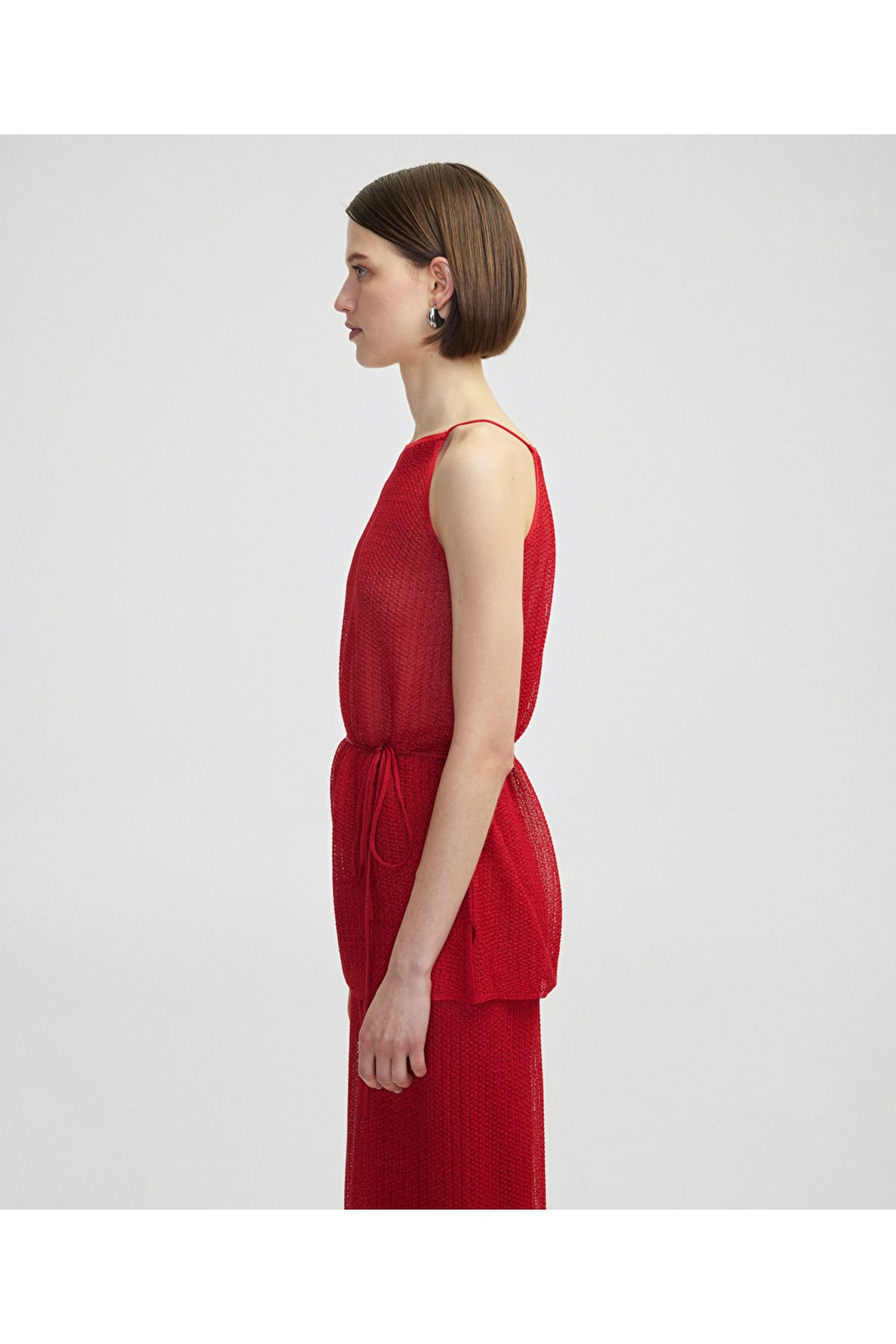 İpekyol-Tricot Blouse with Openwork and Tie on the Waist 6