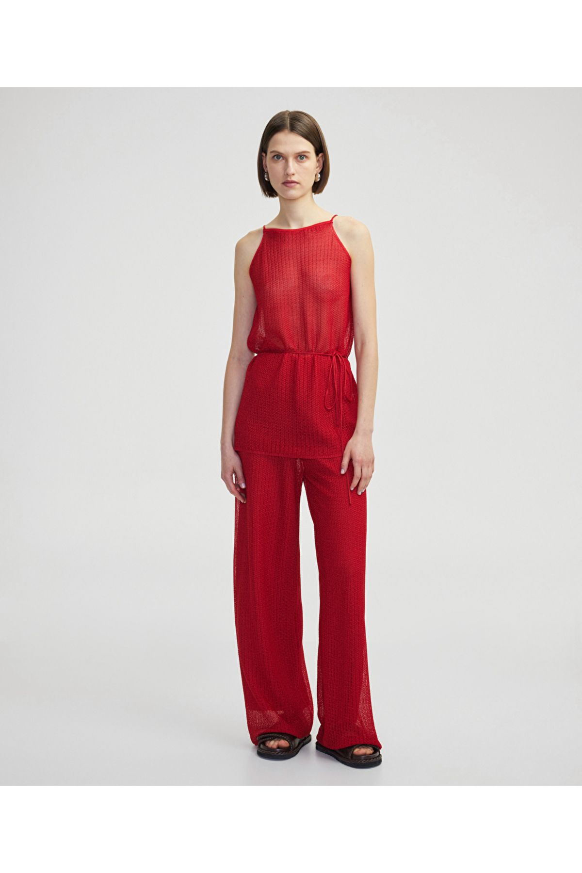 İpekyol-Tricot Blouse with Openwork and Tie on the Waist 7