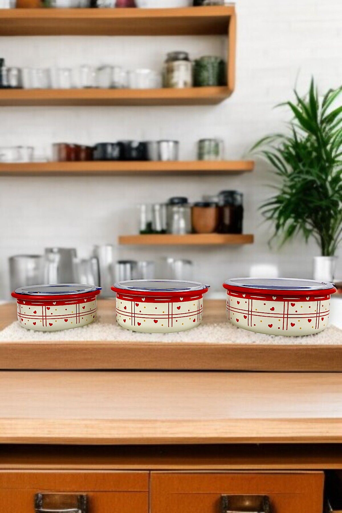 İnci Emaye-No. 14 - 16 - 18 Enameled Storage Container Set of 3 2