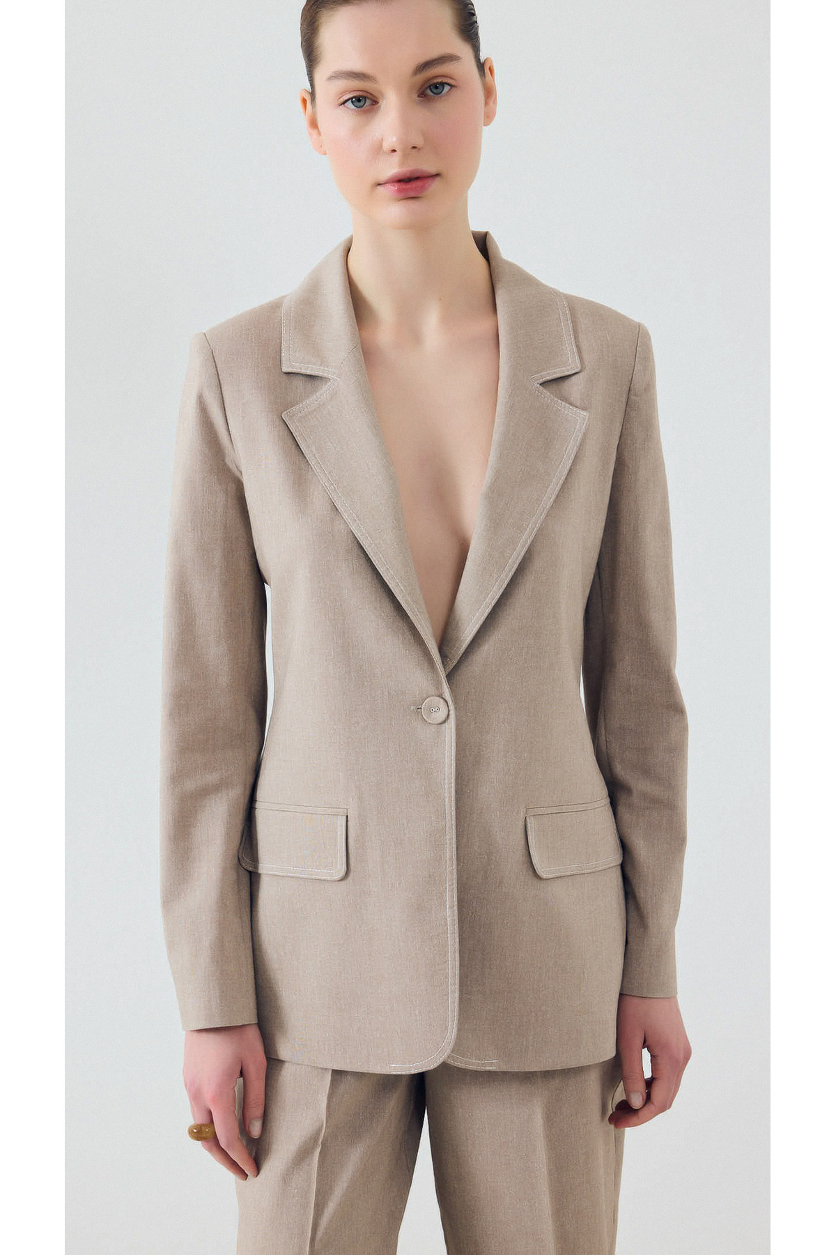 yakestore-Linen Blend Single Button Jacket and Pants Set 3
