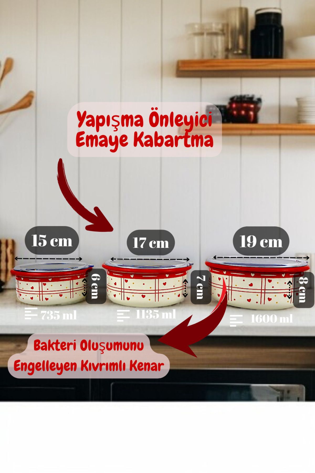 İnci Emaye-No. 14 - 16 - 18 Enameled Storage Container Set of 3 8