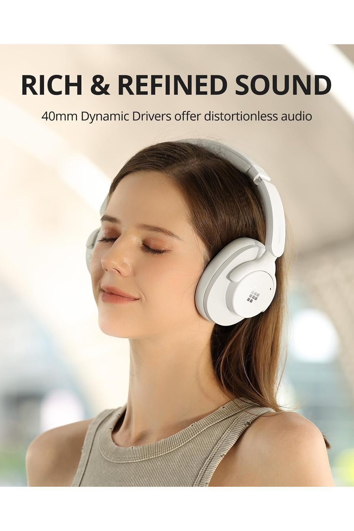 Tronsmart-Q20s Hybrid Active Noise Cancelling Headphone, Wireless Over Ear Headphones With Mic White 4