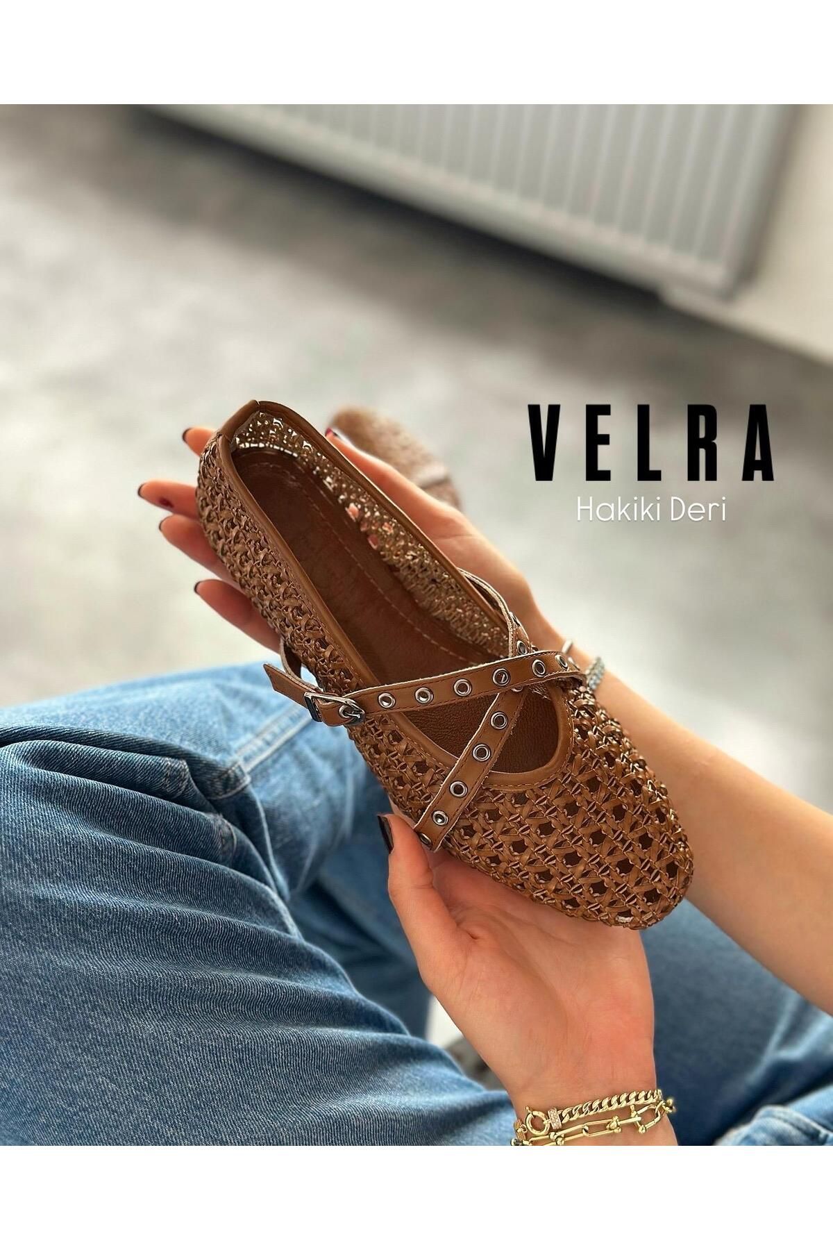 Zuum Velra Hakiki Deri El Örgüsü File Kadın Babet - Taba Deri